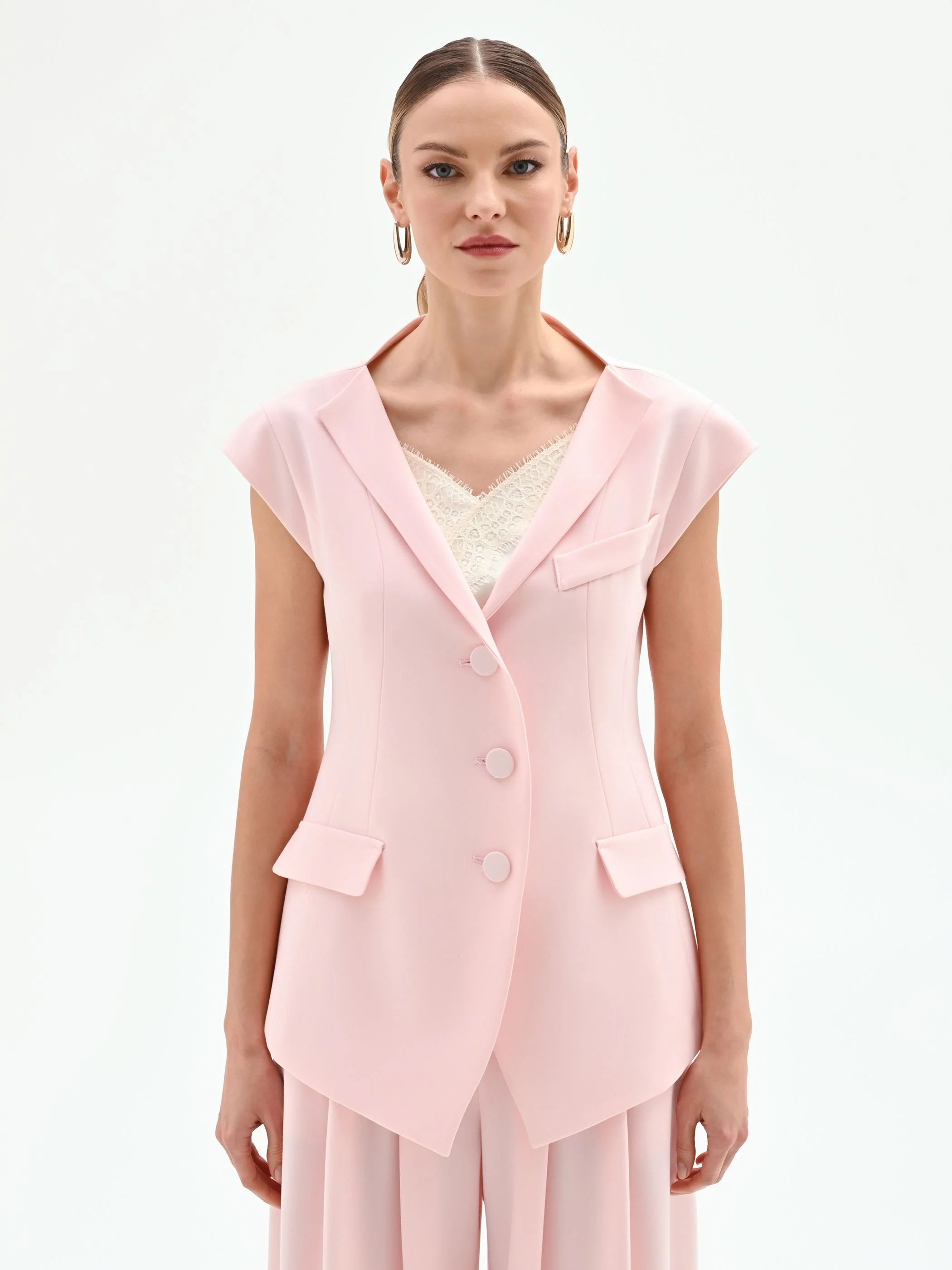 Gilet monopetto rosa pastello - Image 2