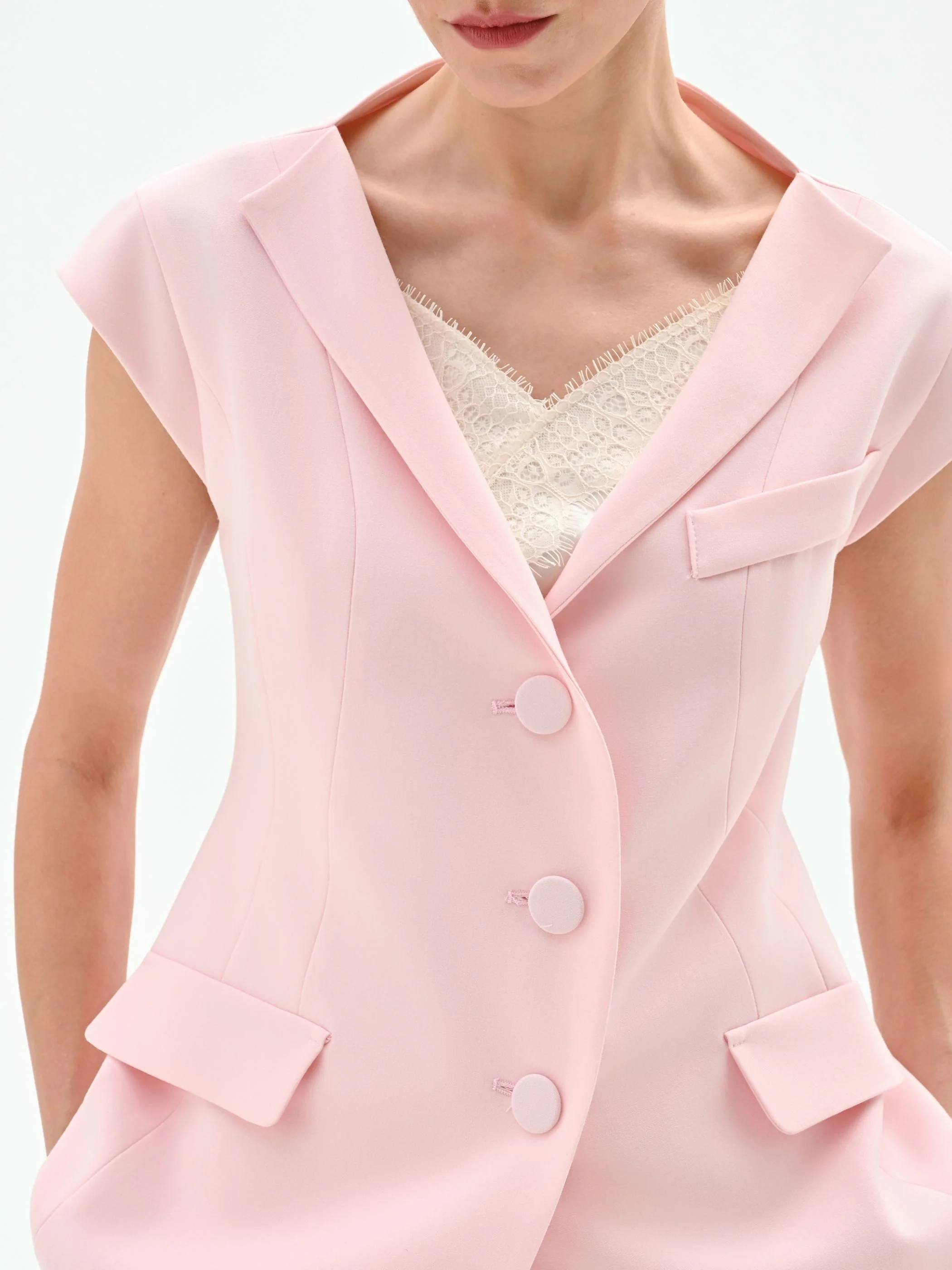 Gilet monopetto rosa pastello - Image 4