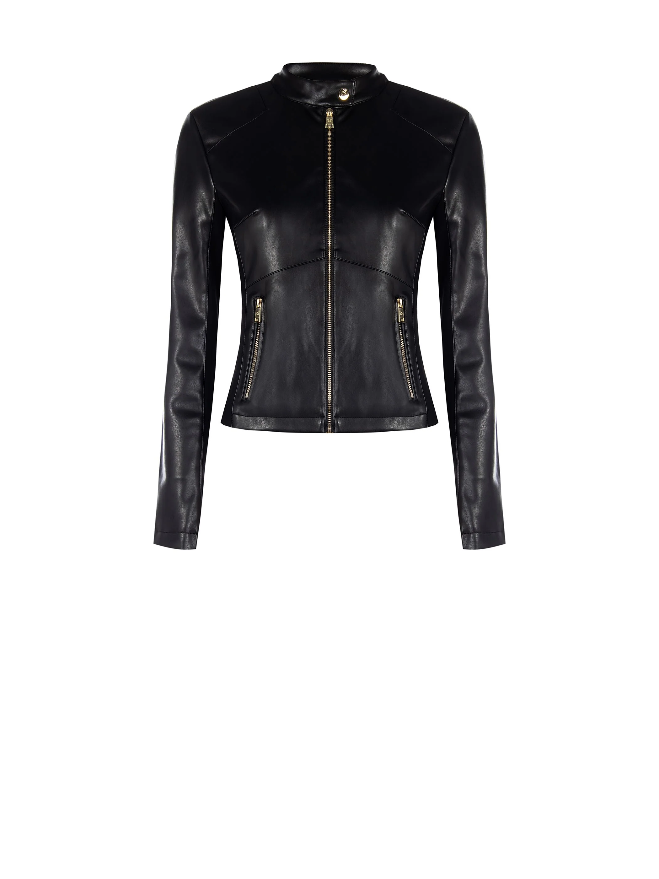 Giubbino nero effetto pelle con zip dorate - Image 6