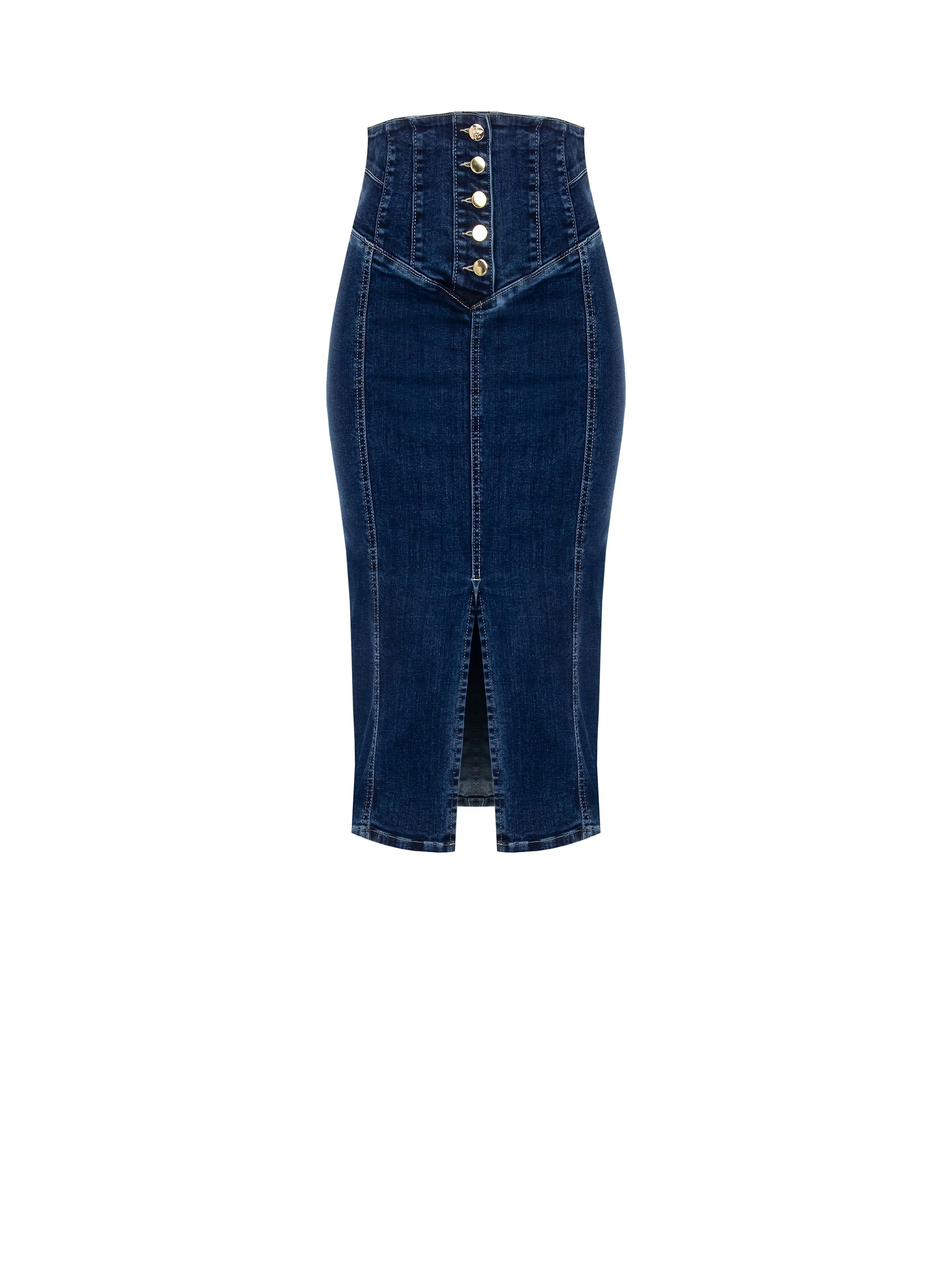 Gonna longuette denim blu navy con bottoni dorati - Image 6
