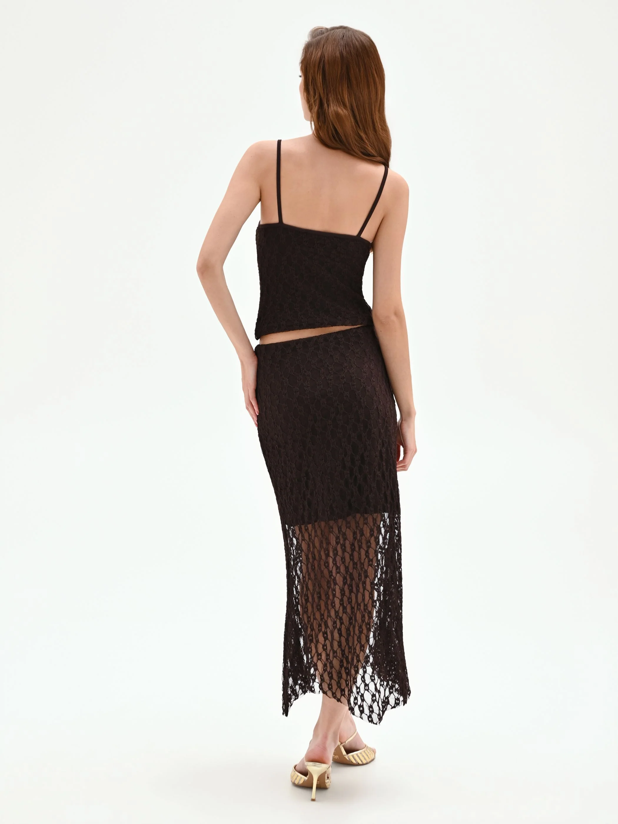 Gonna longuette in pizzo stretch cioccolato - Image 3