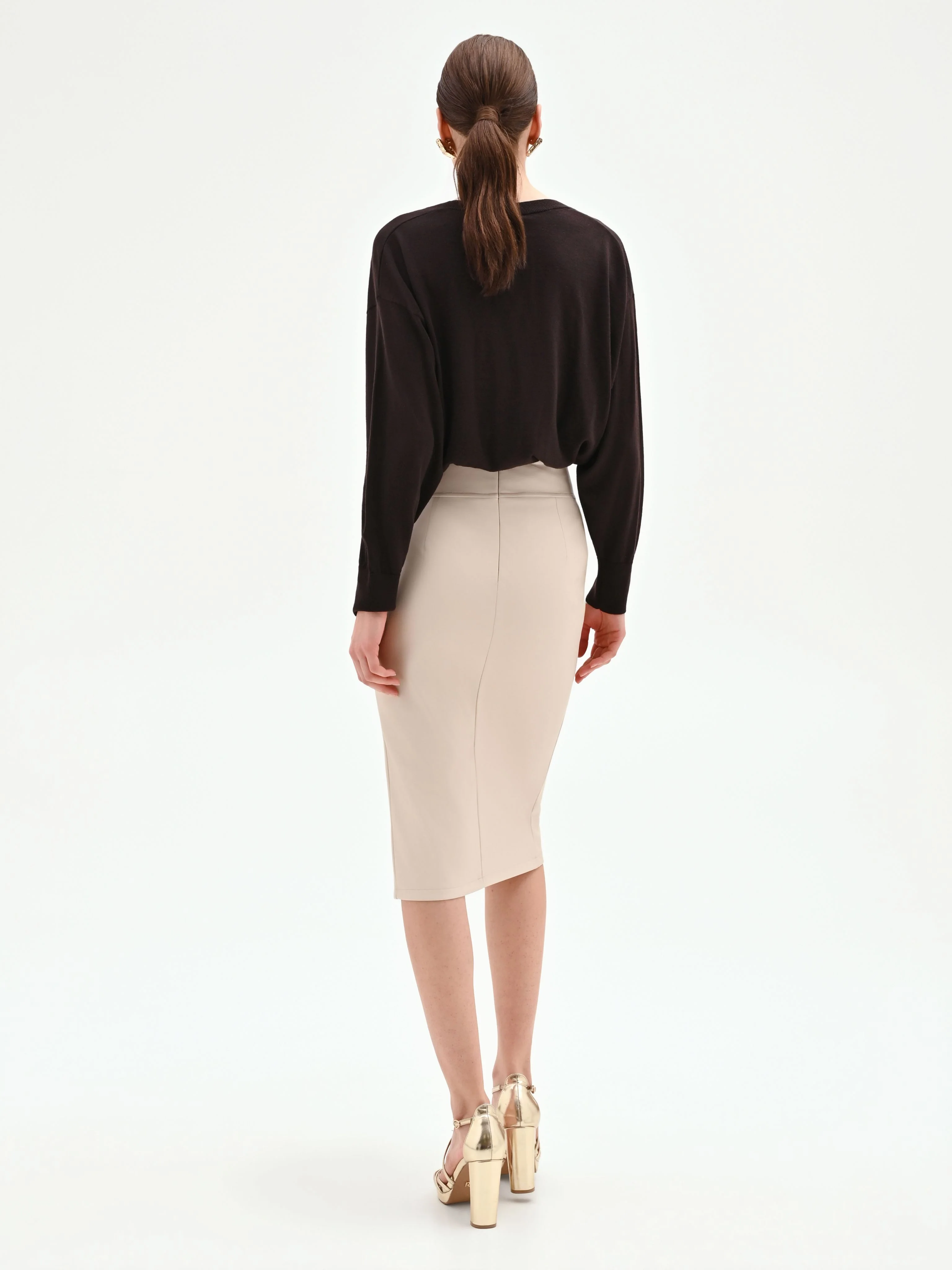Gonna longuette tortora beige in similpelle - Image 3