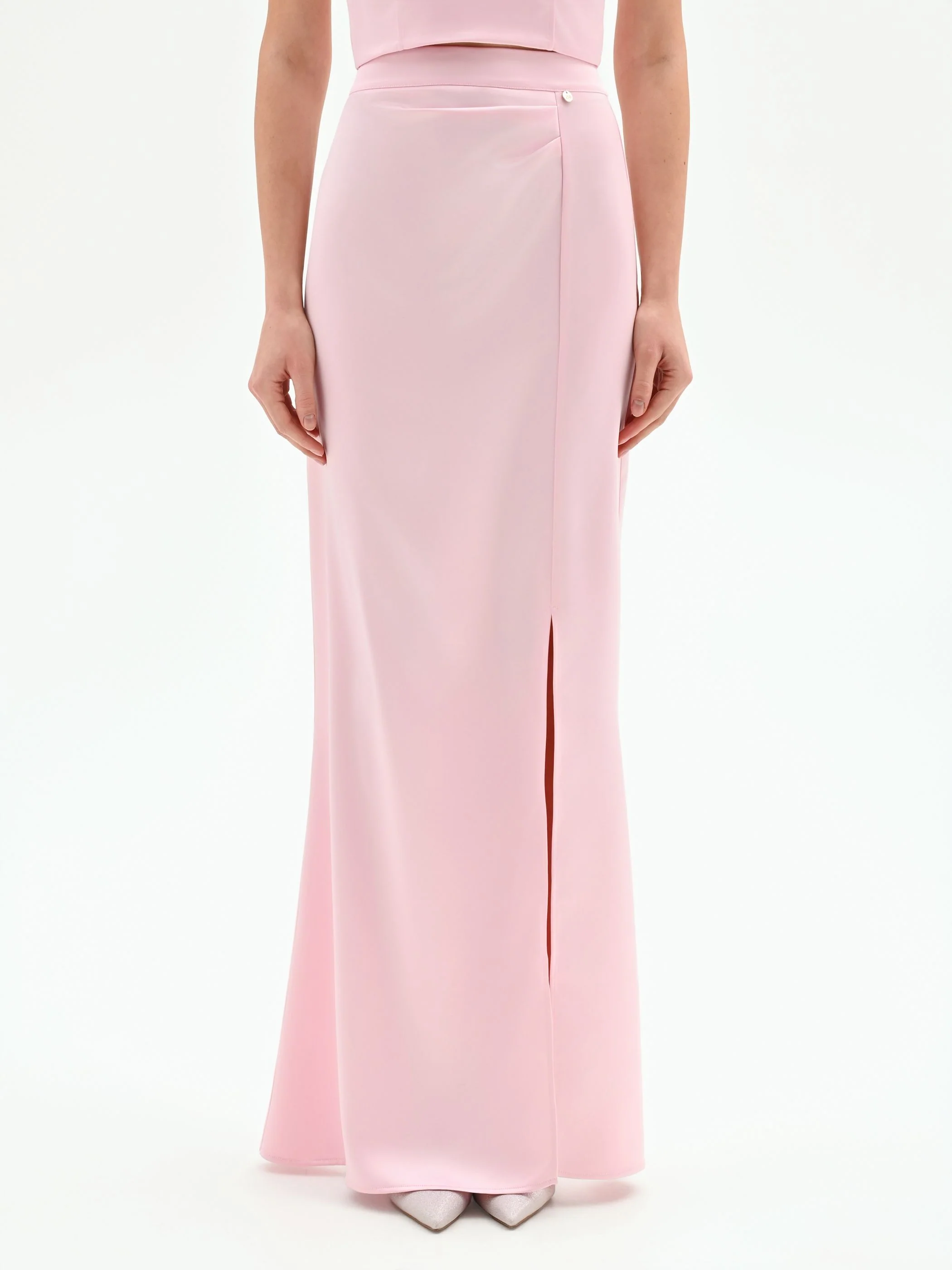 Gonna lunga rosa pastello in raso - Image 2