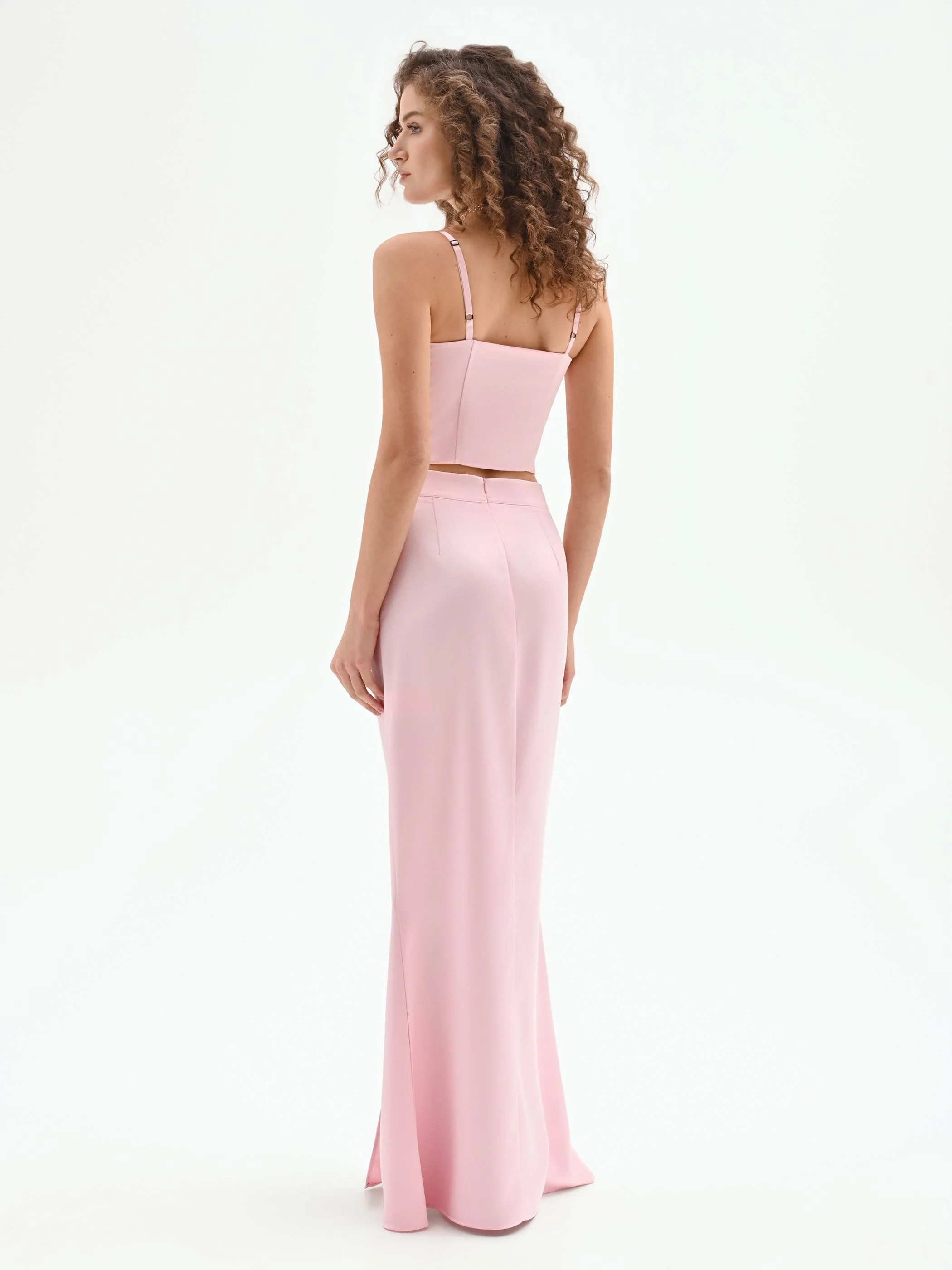 Gonna lunga rosa pastello in raso - Image 3