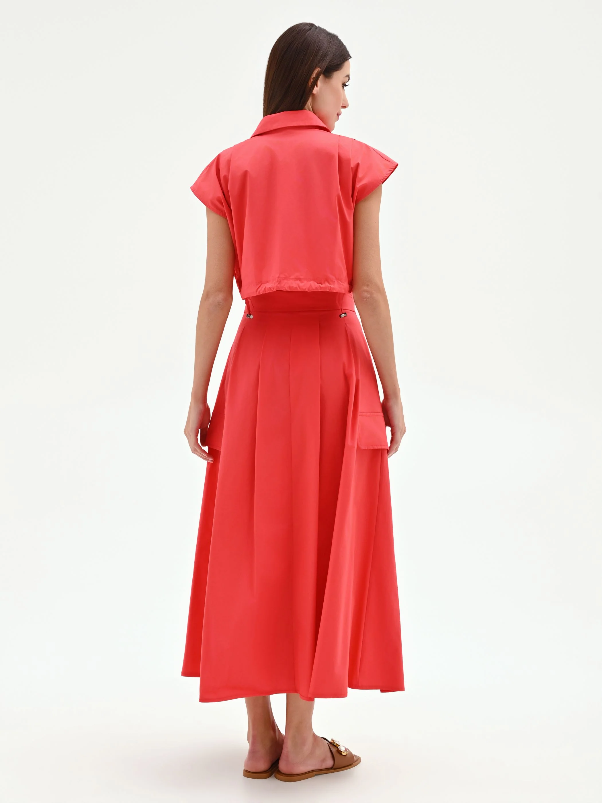 Gonna lunga rosso fragola con piegoni - Image 5