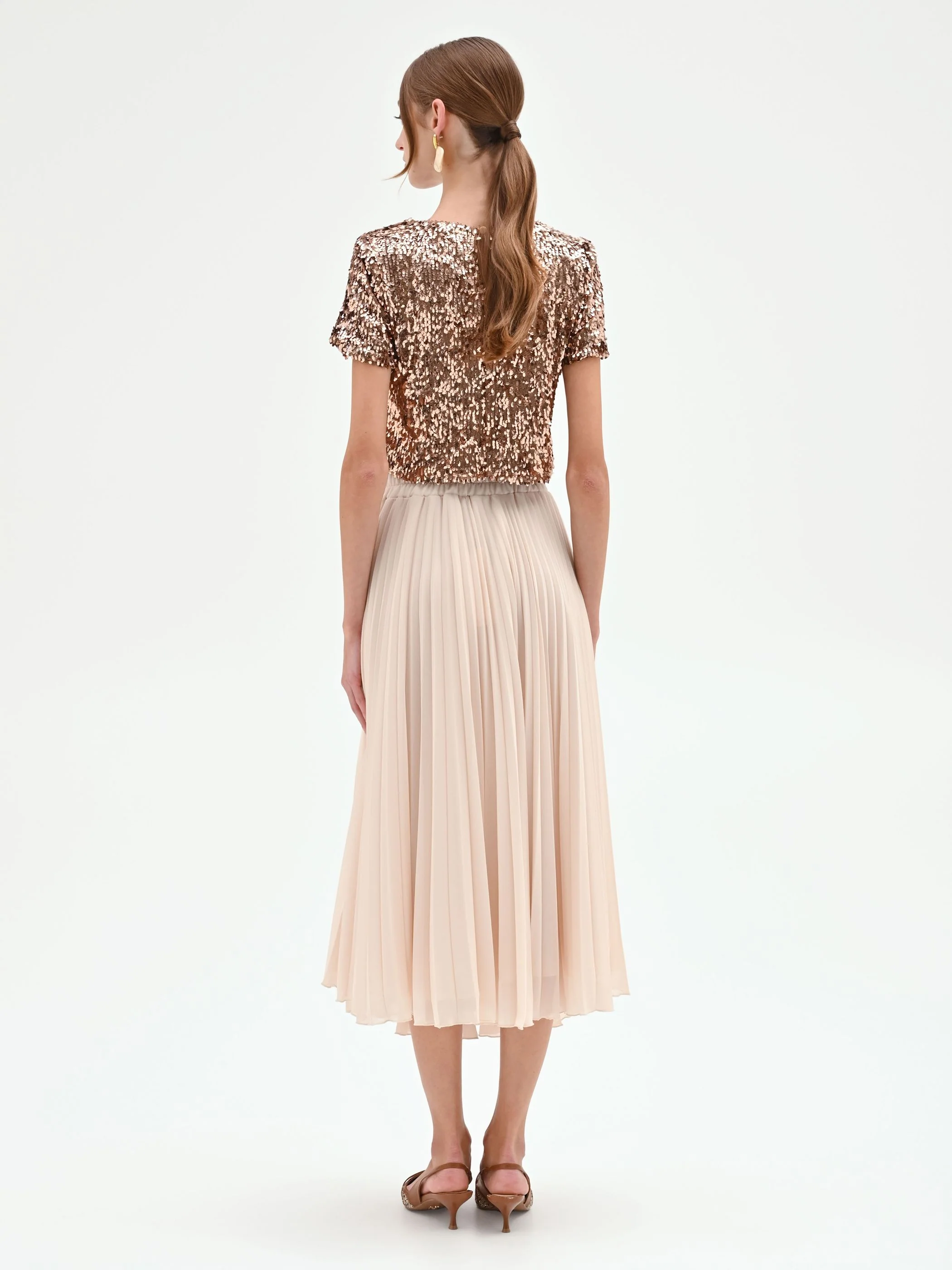 Gonna midi plissettata beige chiaro - Image 3