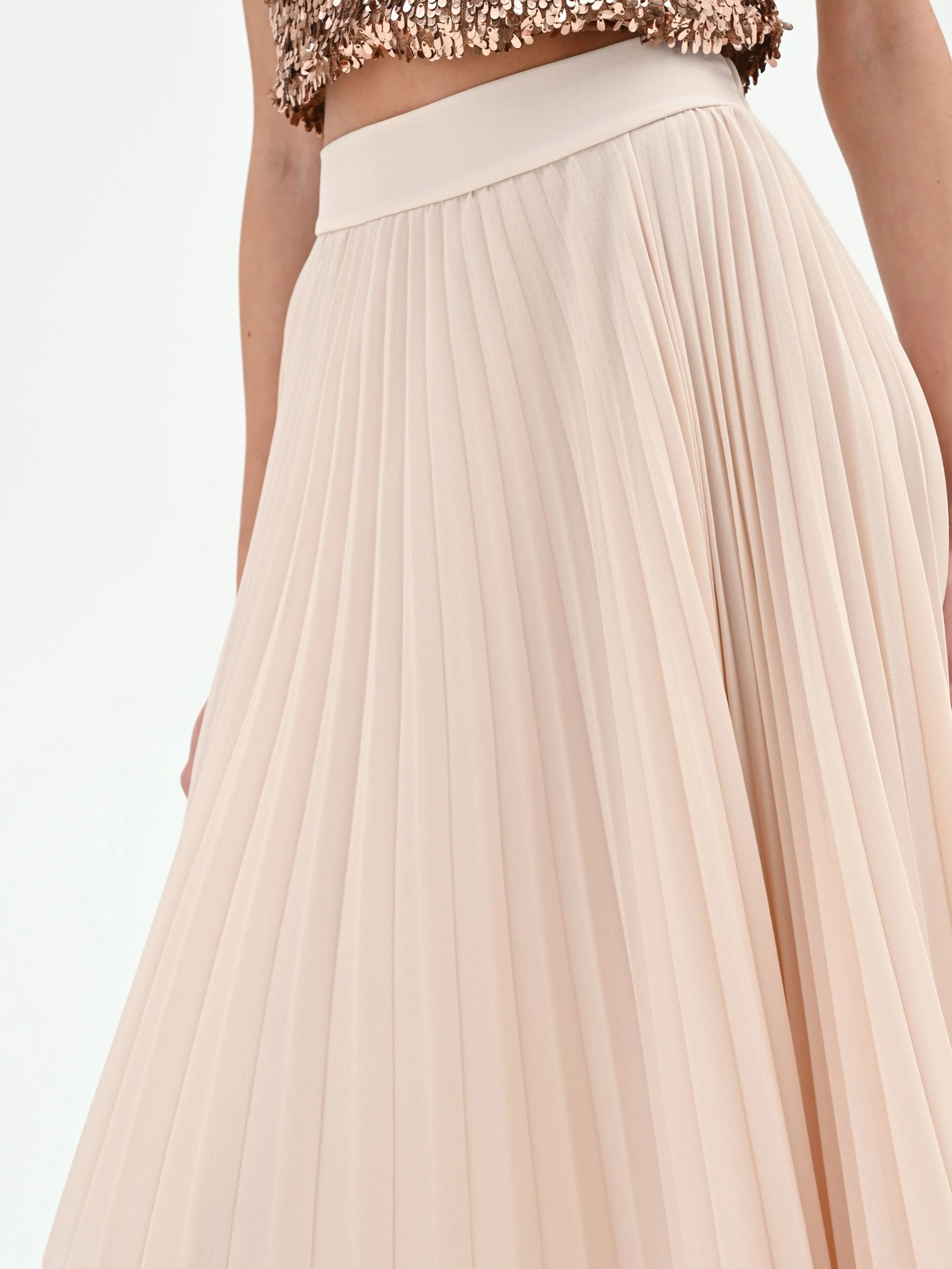 Gonna midi plissettata beige chiaro - Image 4