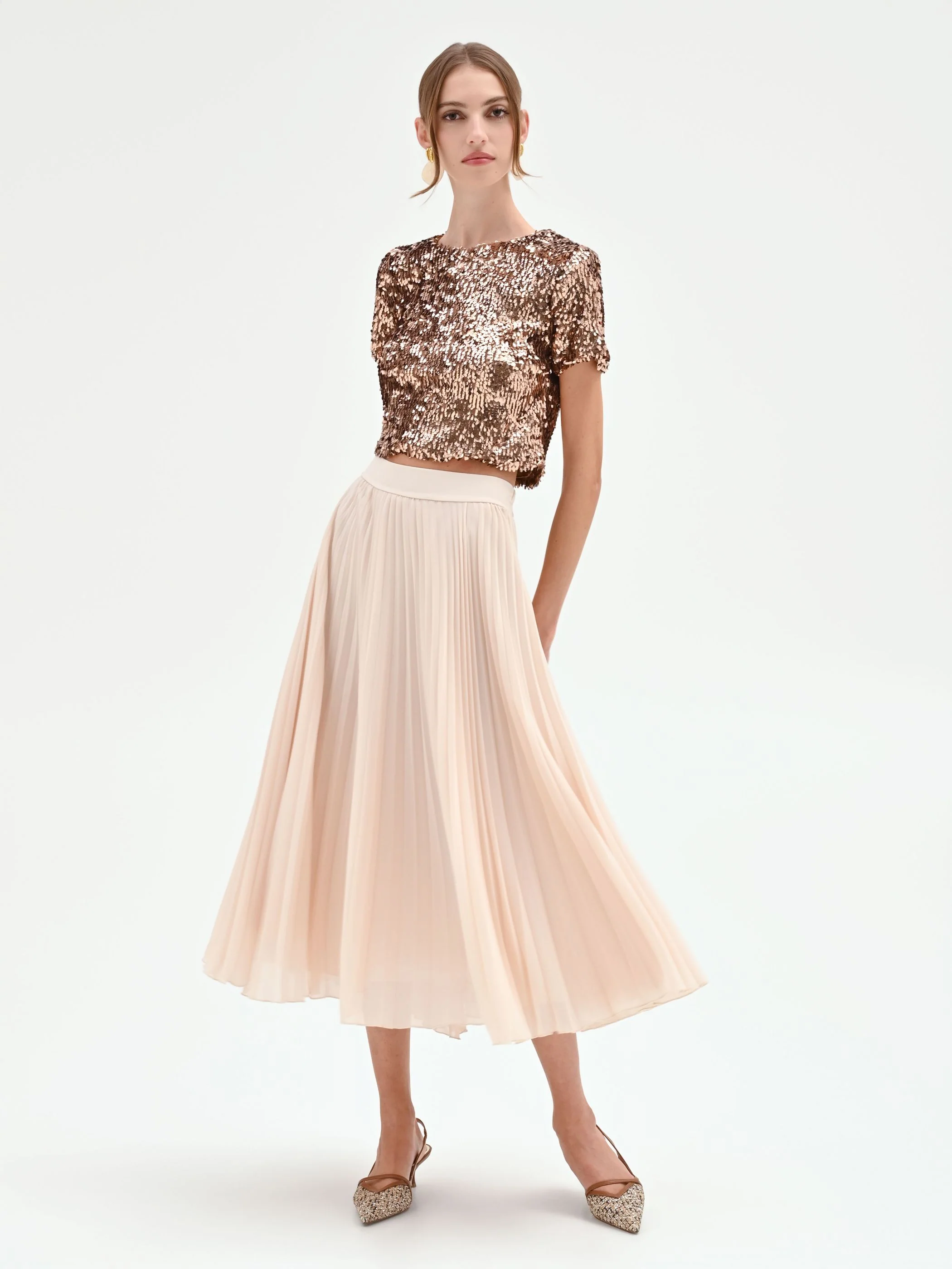 Gonna midi plissettata beige chiaro - Image 5