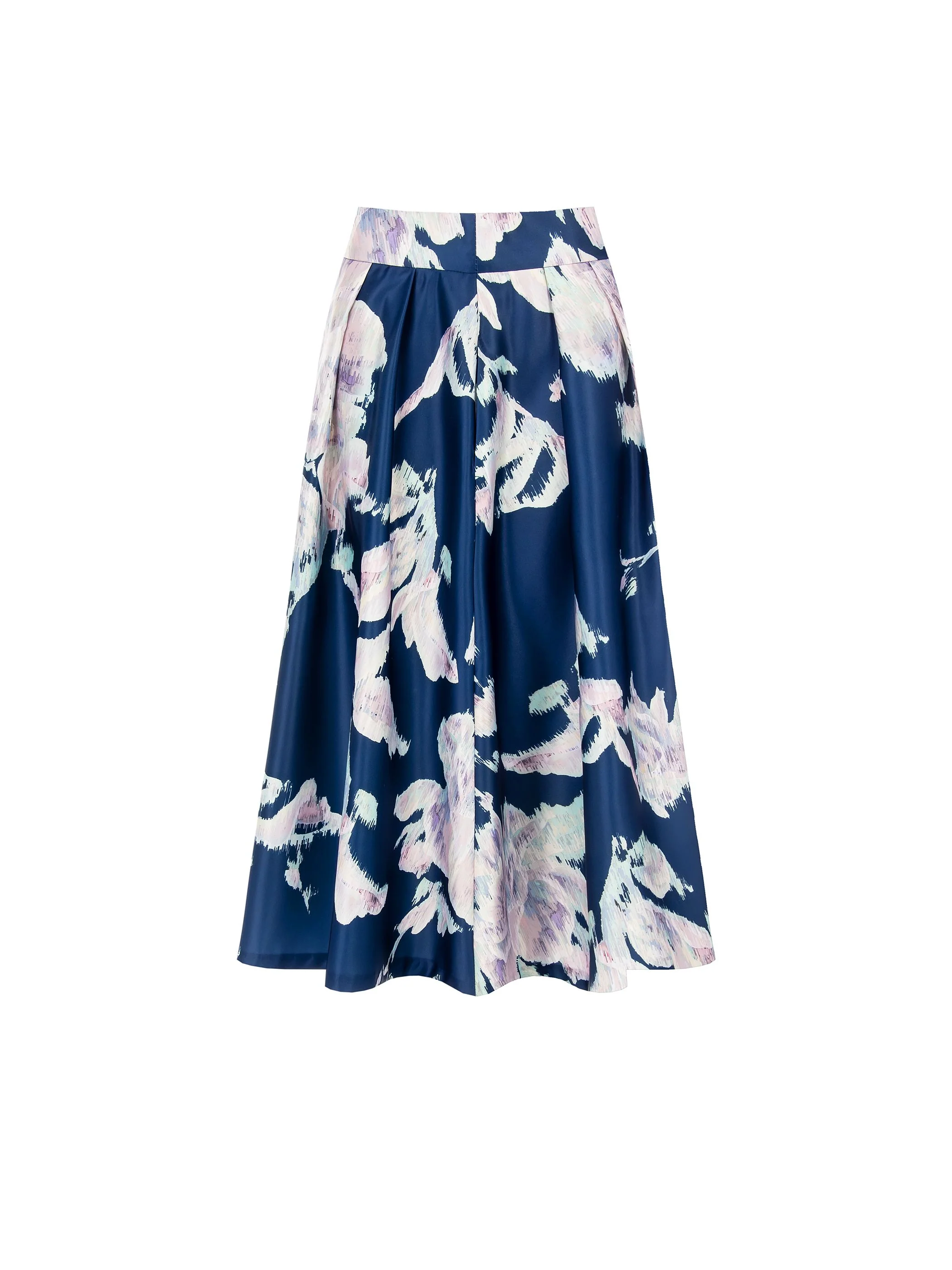 Gonna midi svasata in duchesse a fiori blu brillante - Image 6