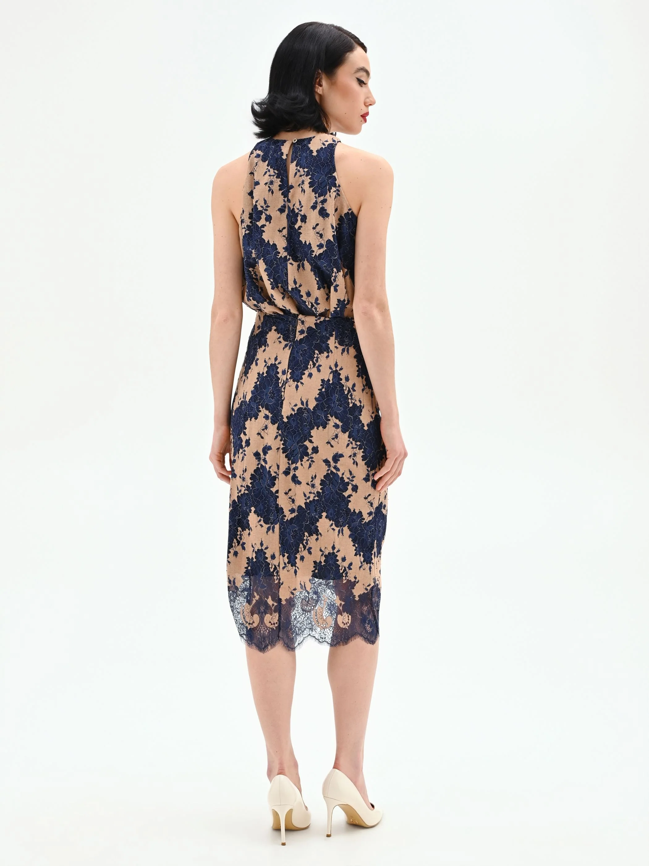 Gonna tubino blu in pizzo macramé bicolore - Image 3