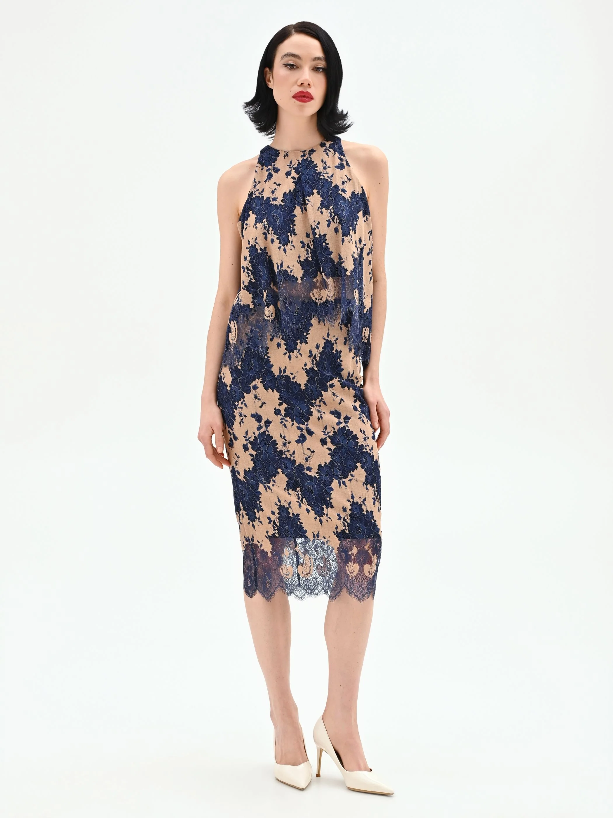 Gonna tubino blu in pizzo macramé bicolore - Image 5