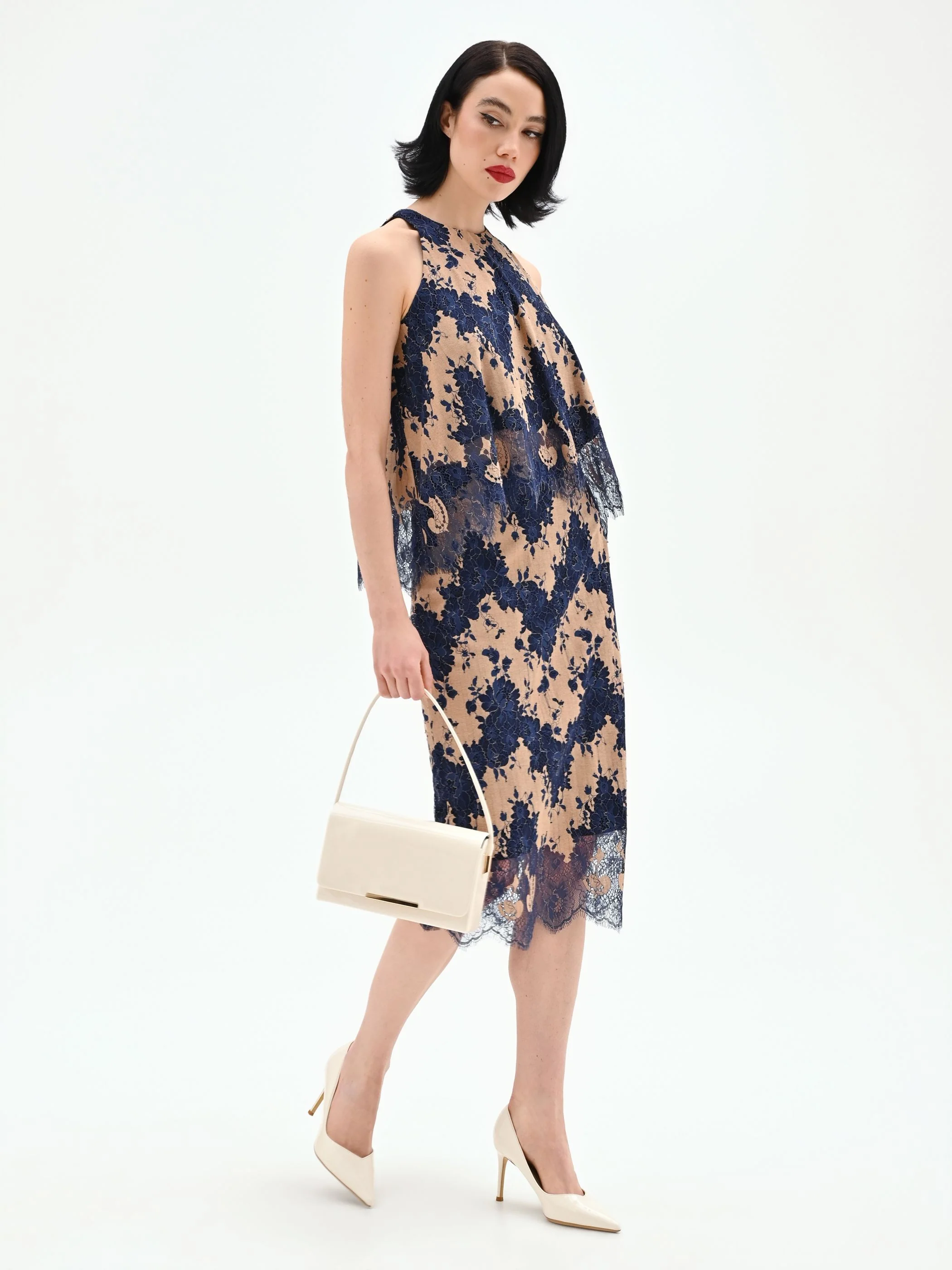 Gonna tubino blu in pizzo macramé bicolore - Image 6