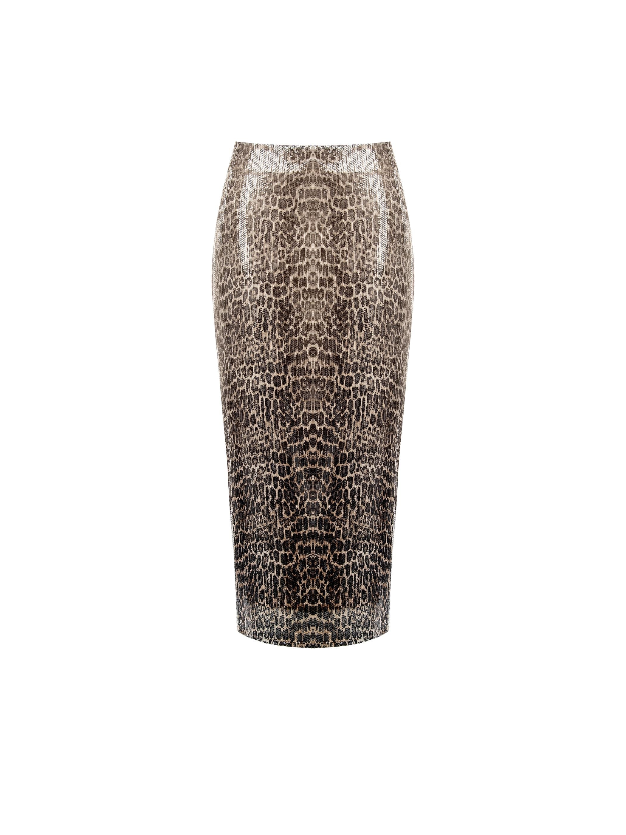 Gonna tubino paillettes animalier tortora beige - Image 6