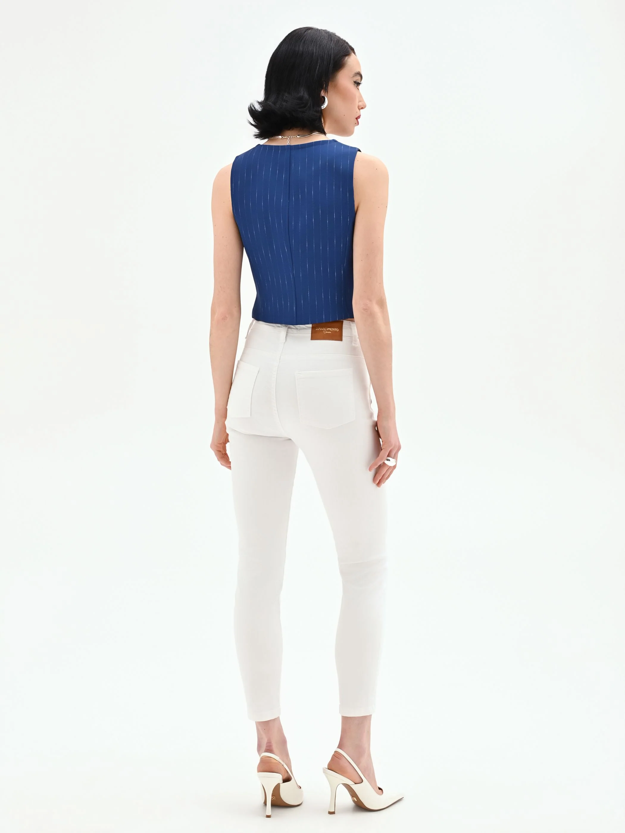Jeans bianchi skinny con bottoni laterali - Image 3