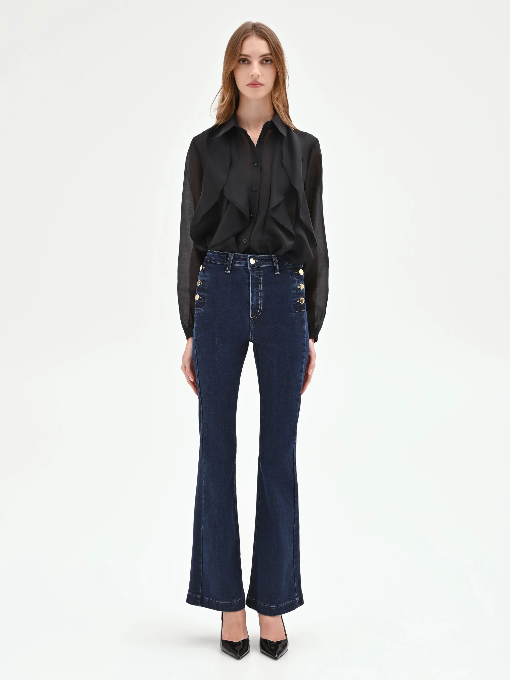 Jeans Blu a Zampa con Bottoni - Image 5