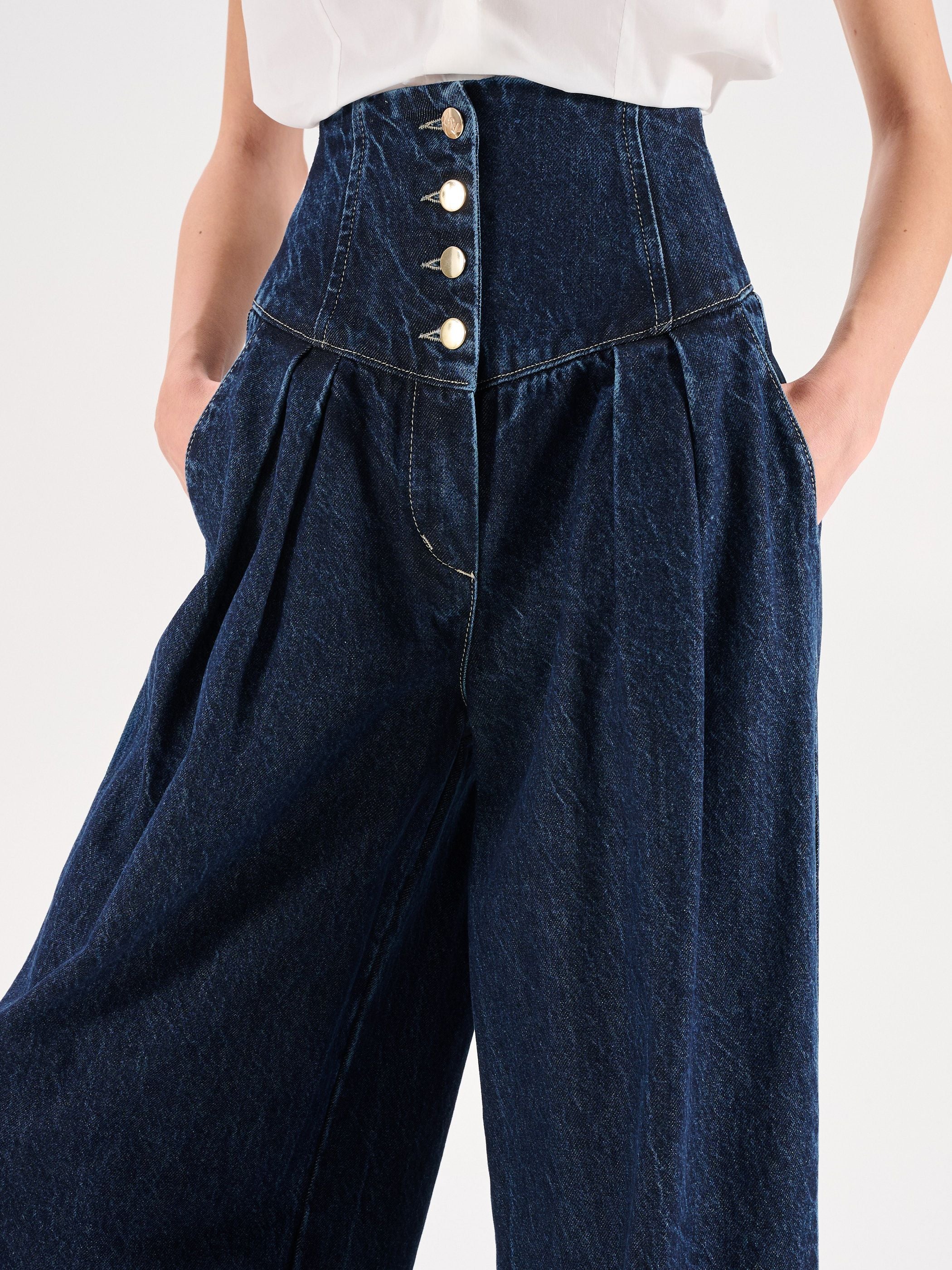 Jeans blu navy a vita alta - Image 4