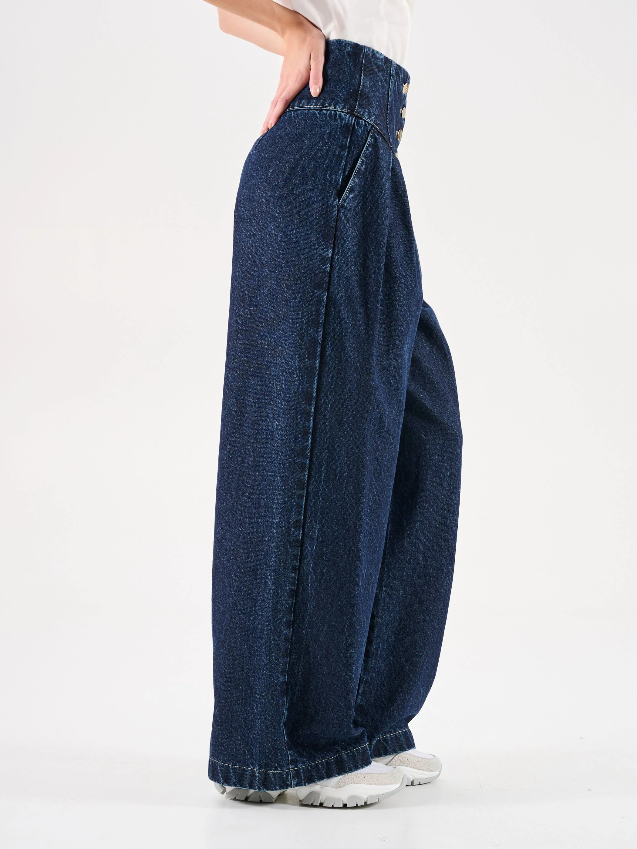 Jeans blu navy a vita alta - Image 5