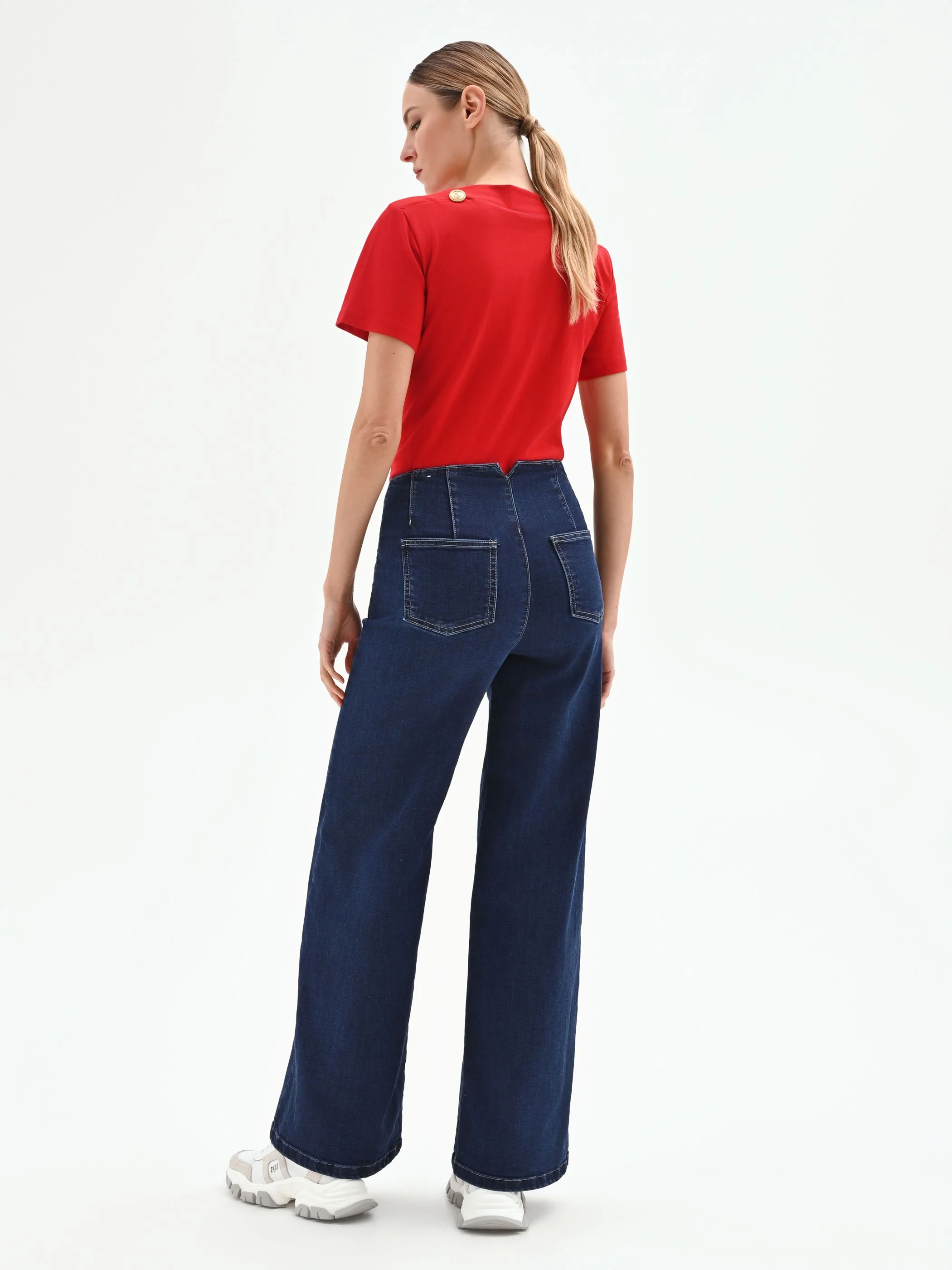 Jeans palazzo blu a vita alta - Image 3