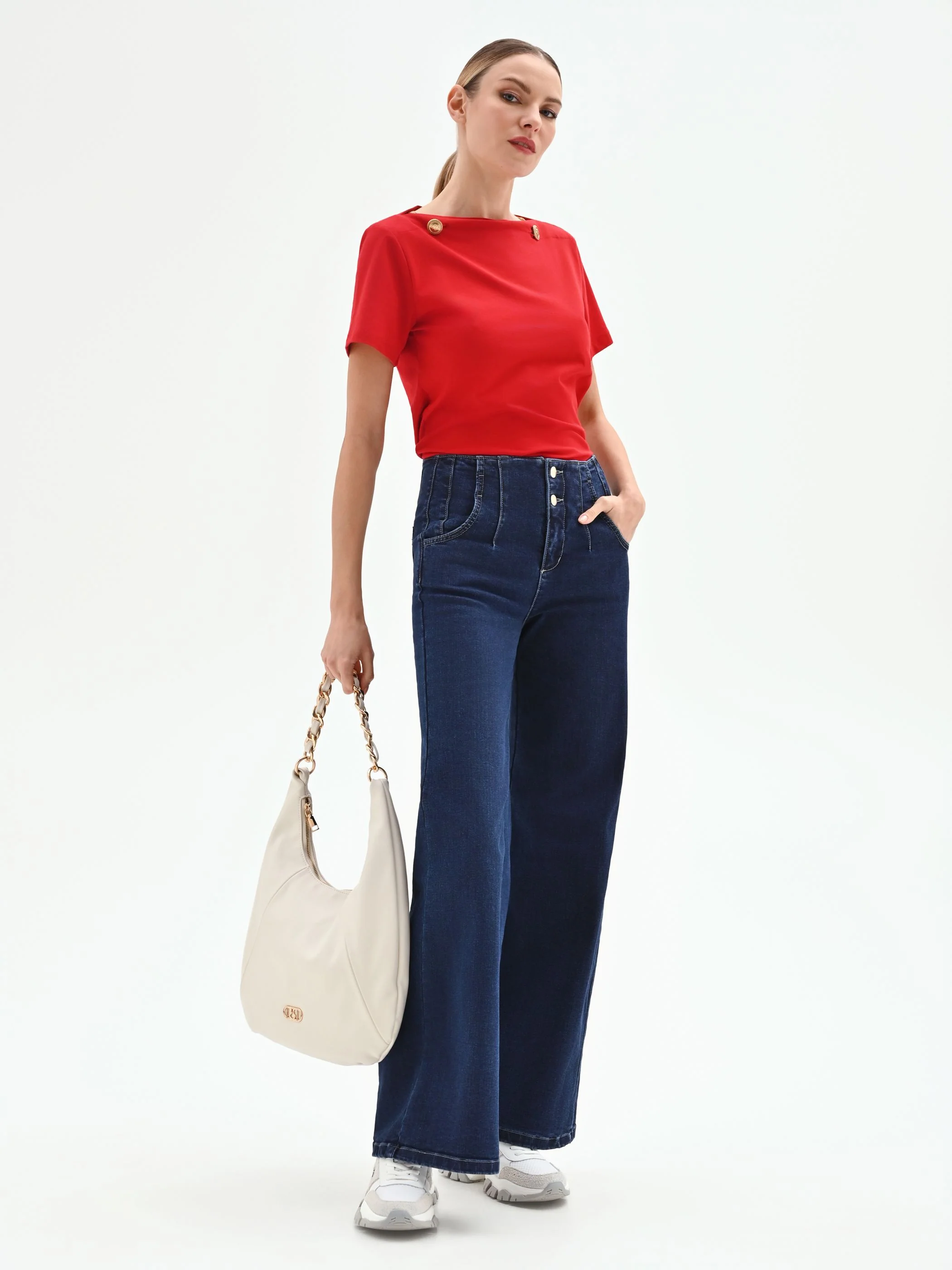 Jeans palazzo blu a vita alta - Image 6