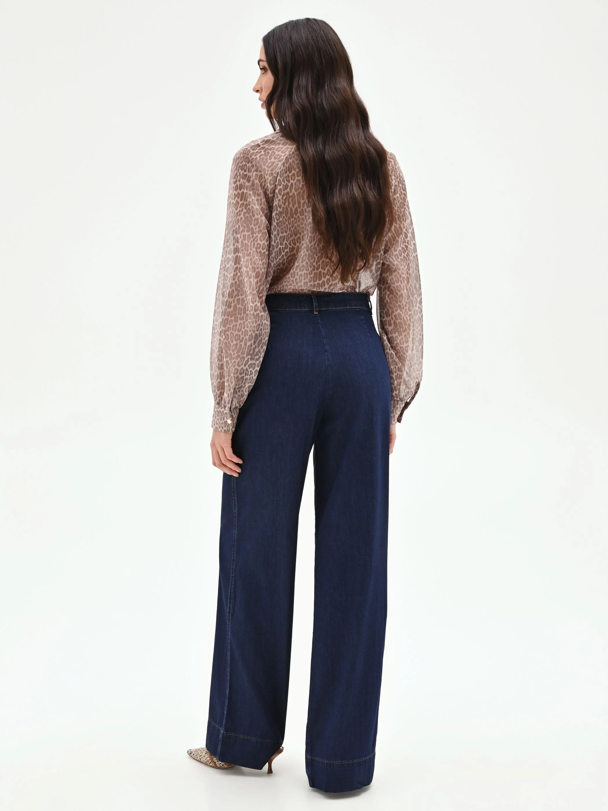 Jeans palazzo blu a vita alta - Image 3