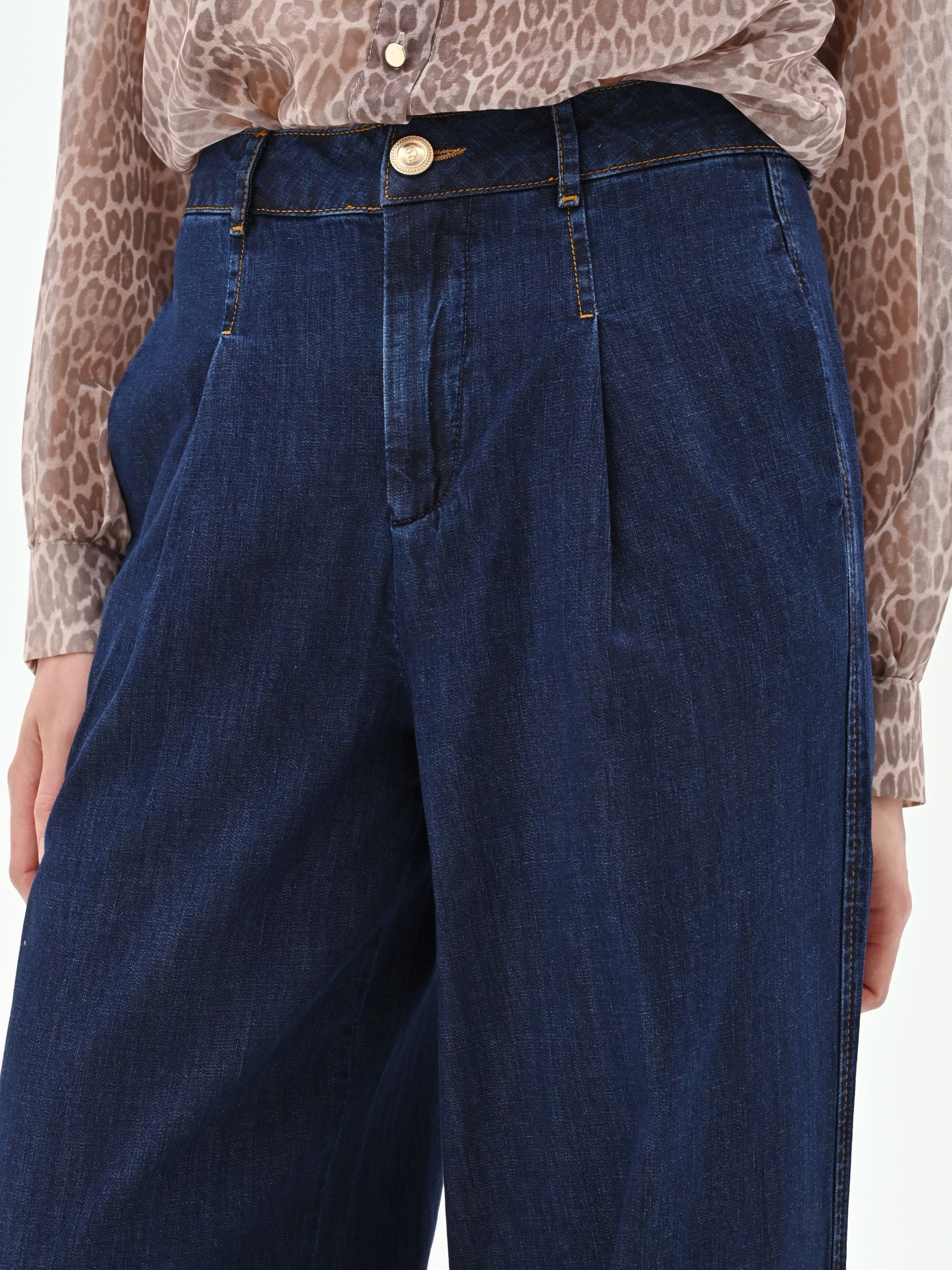 Jeans palazzo blu a vita alta - Image 4