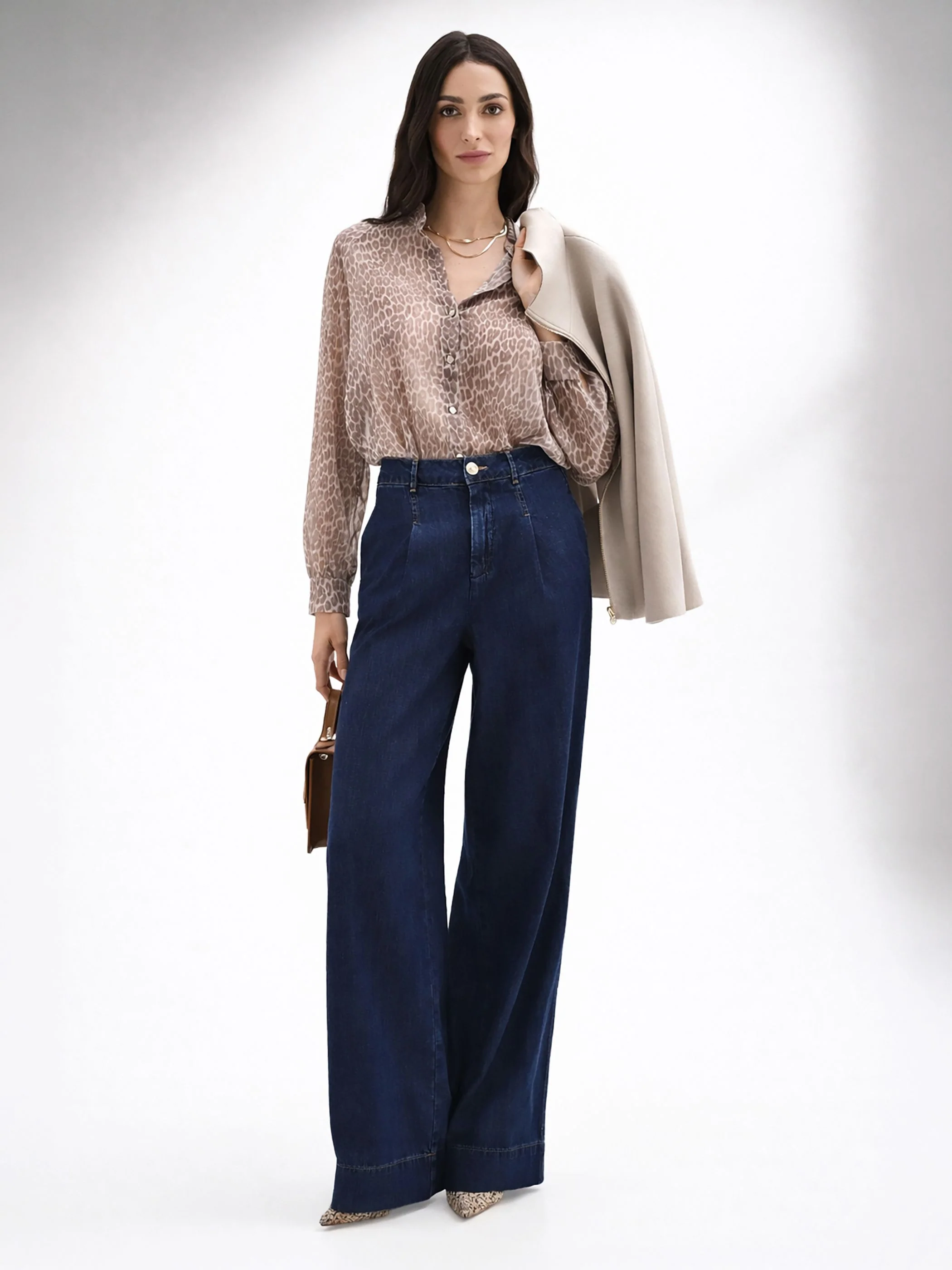 Jeans palazzo blu a vita alta - Image 6