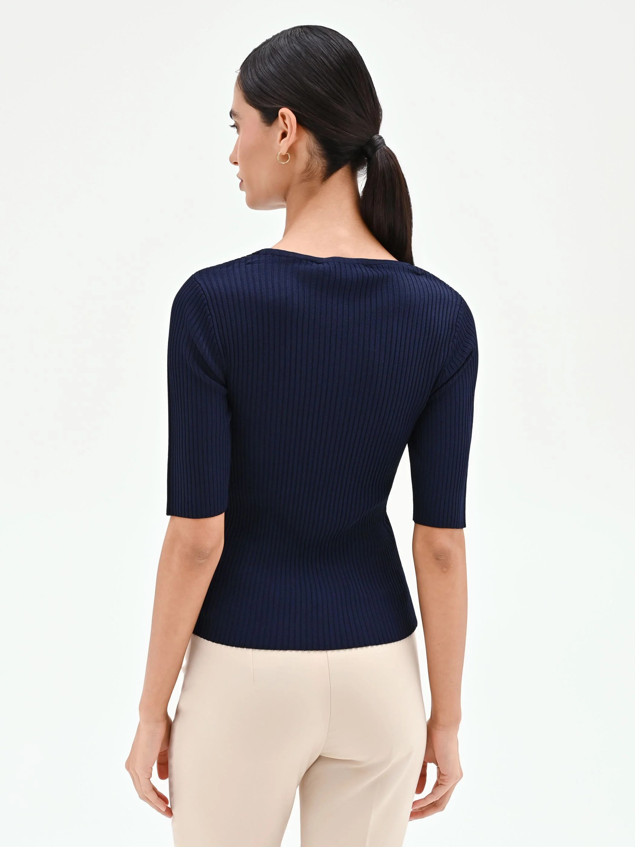 Maglia blu navy a costine con gioco di trasparenze - Image 3