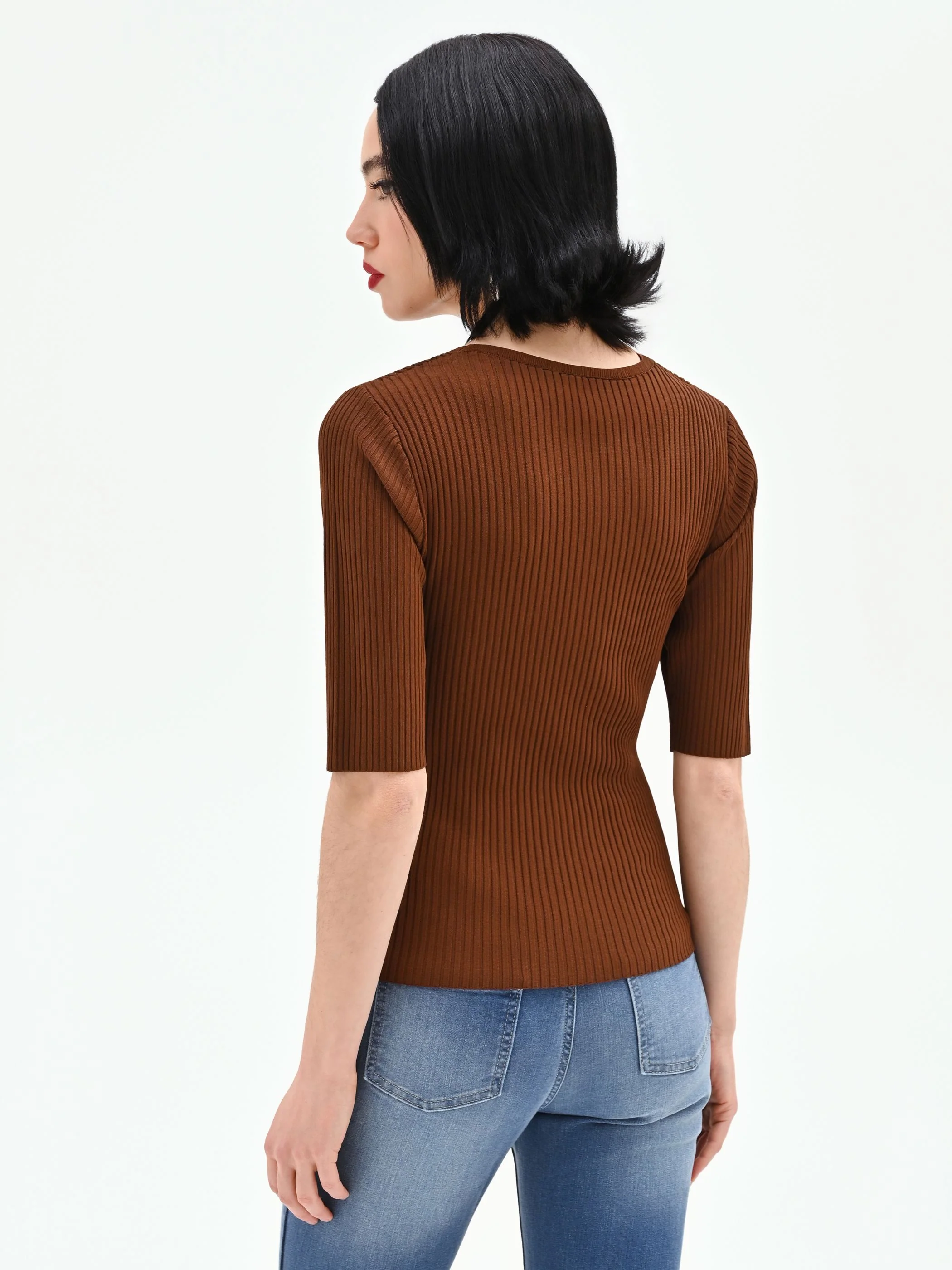 Maglia color cioccolato a costine - Image 3