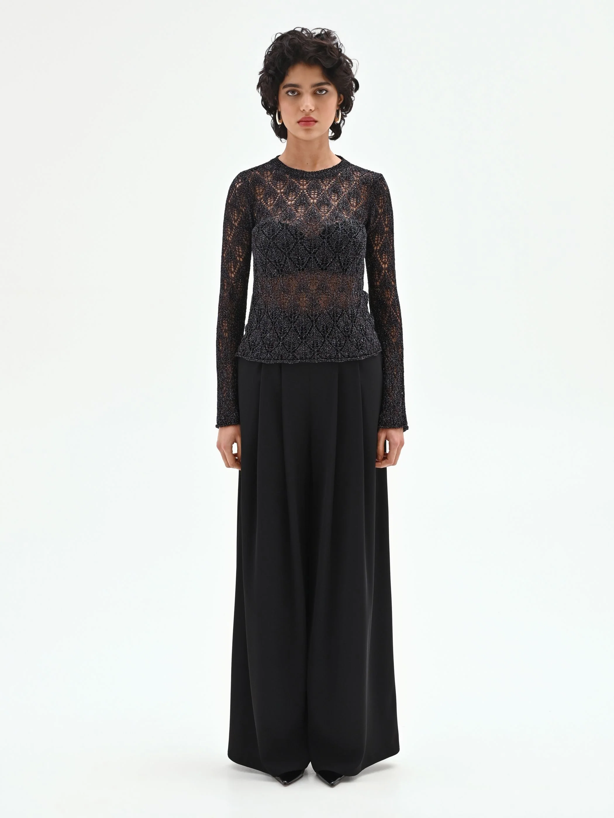 Maglia nera con lavorazione traforata e lurex - Image 3