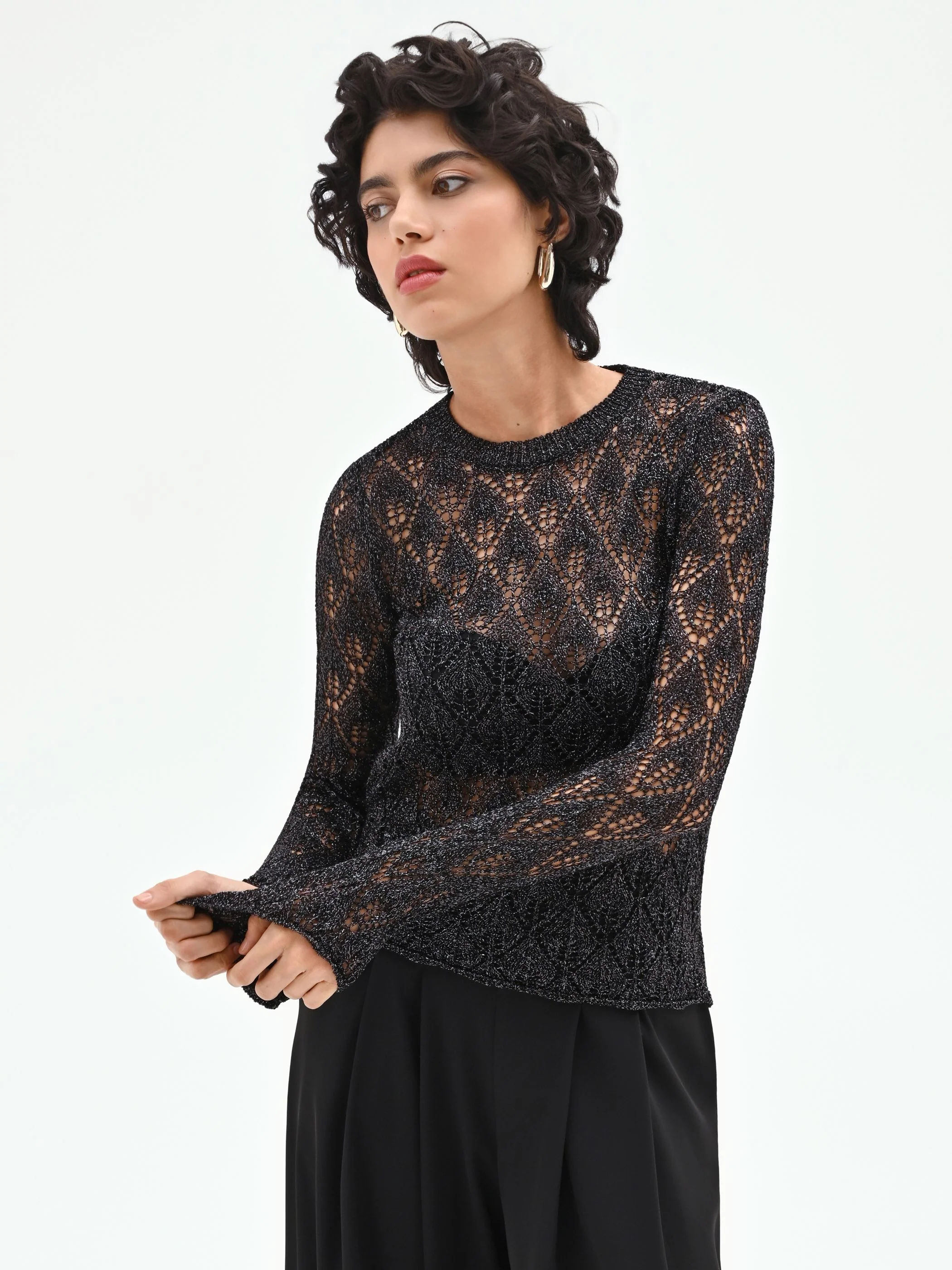 Maglia nera con lavorazione traforata e lurex - Image 5