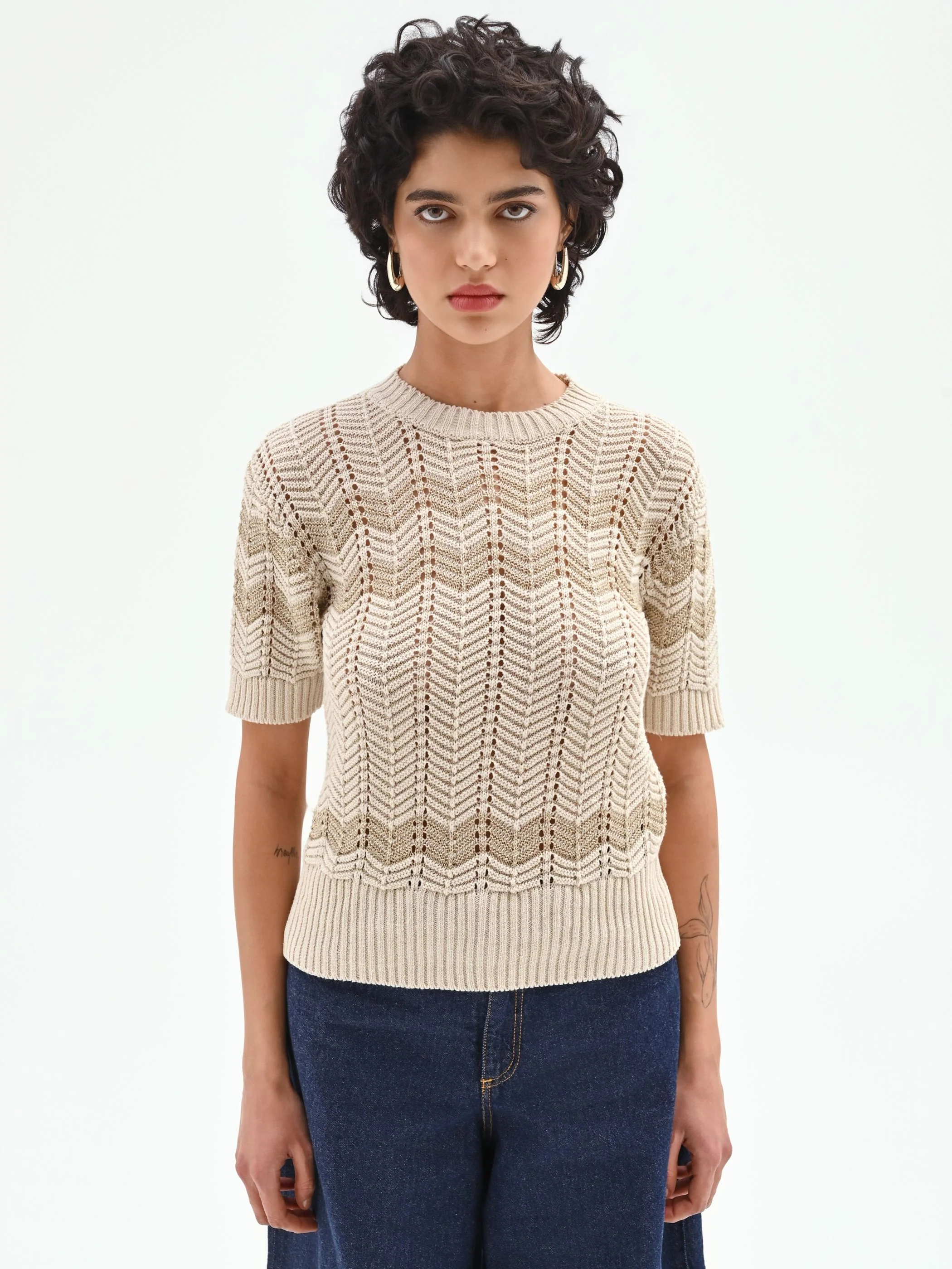 Maglia panna con motivo chevron - Image 3