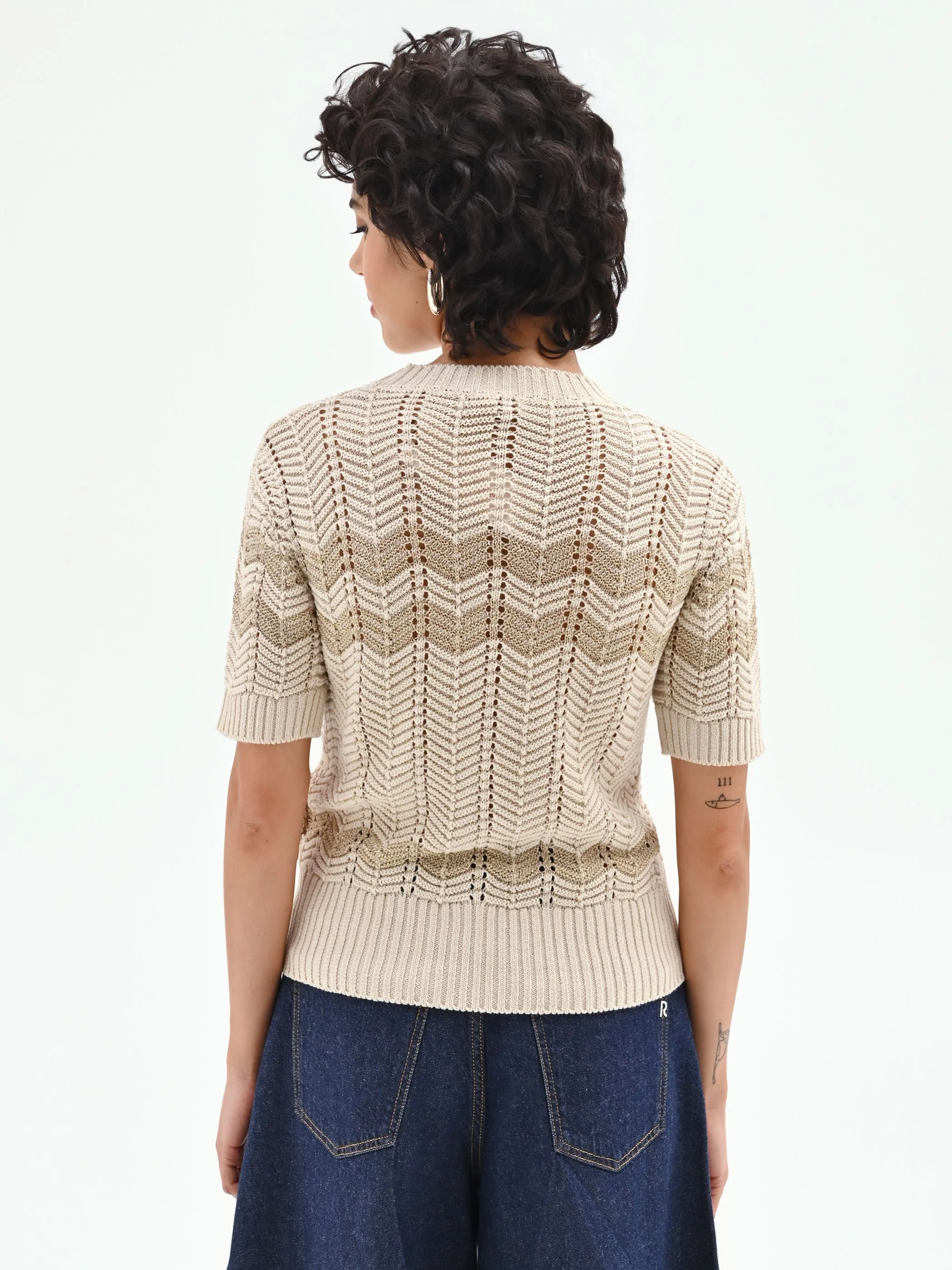 Maglia panna con motivo chevron - Image 4