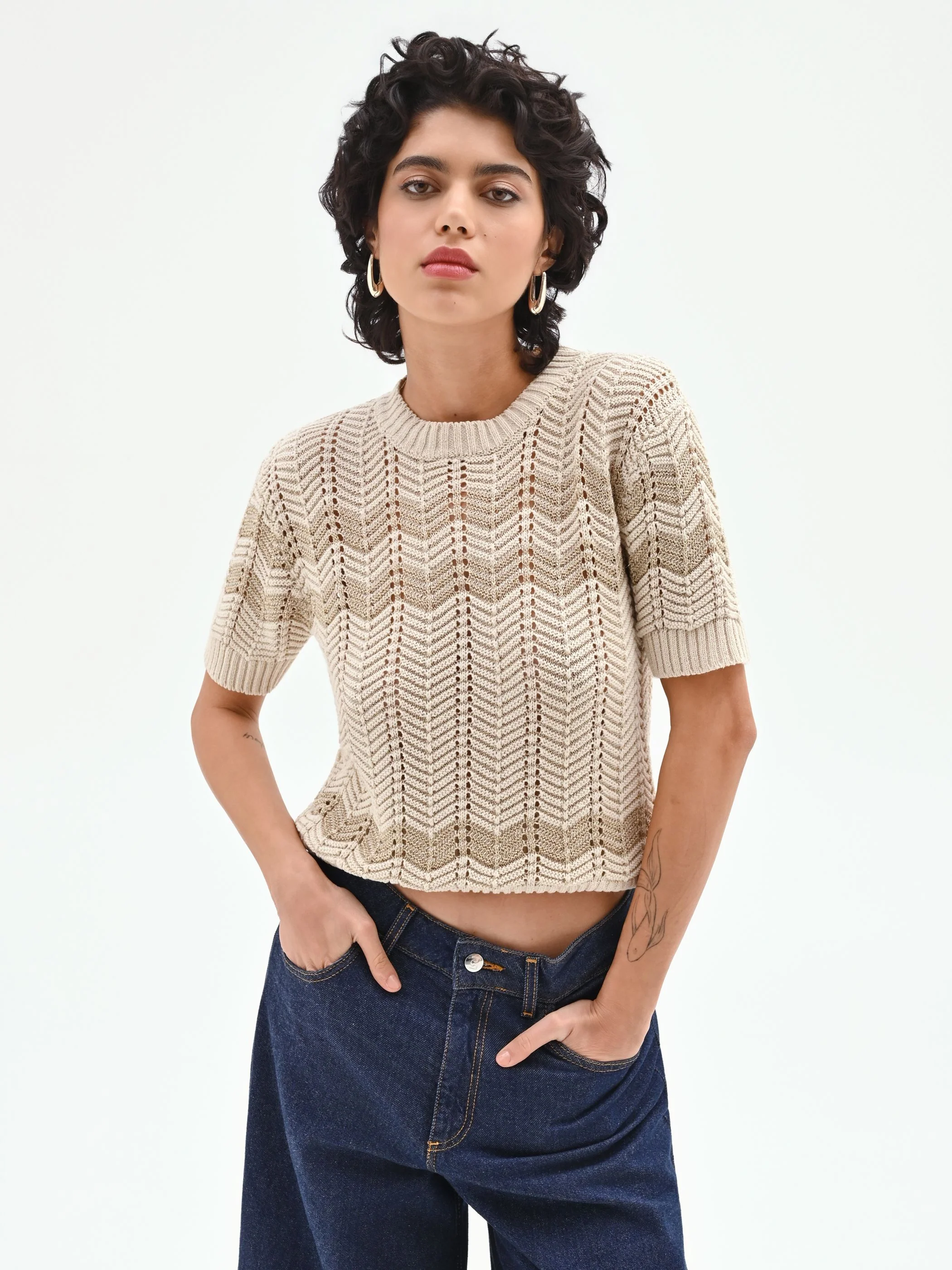 Maglia panna con motivo chevron - Image 5