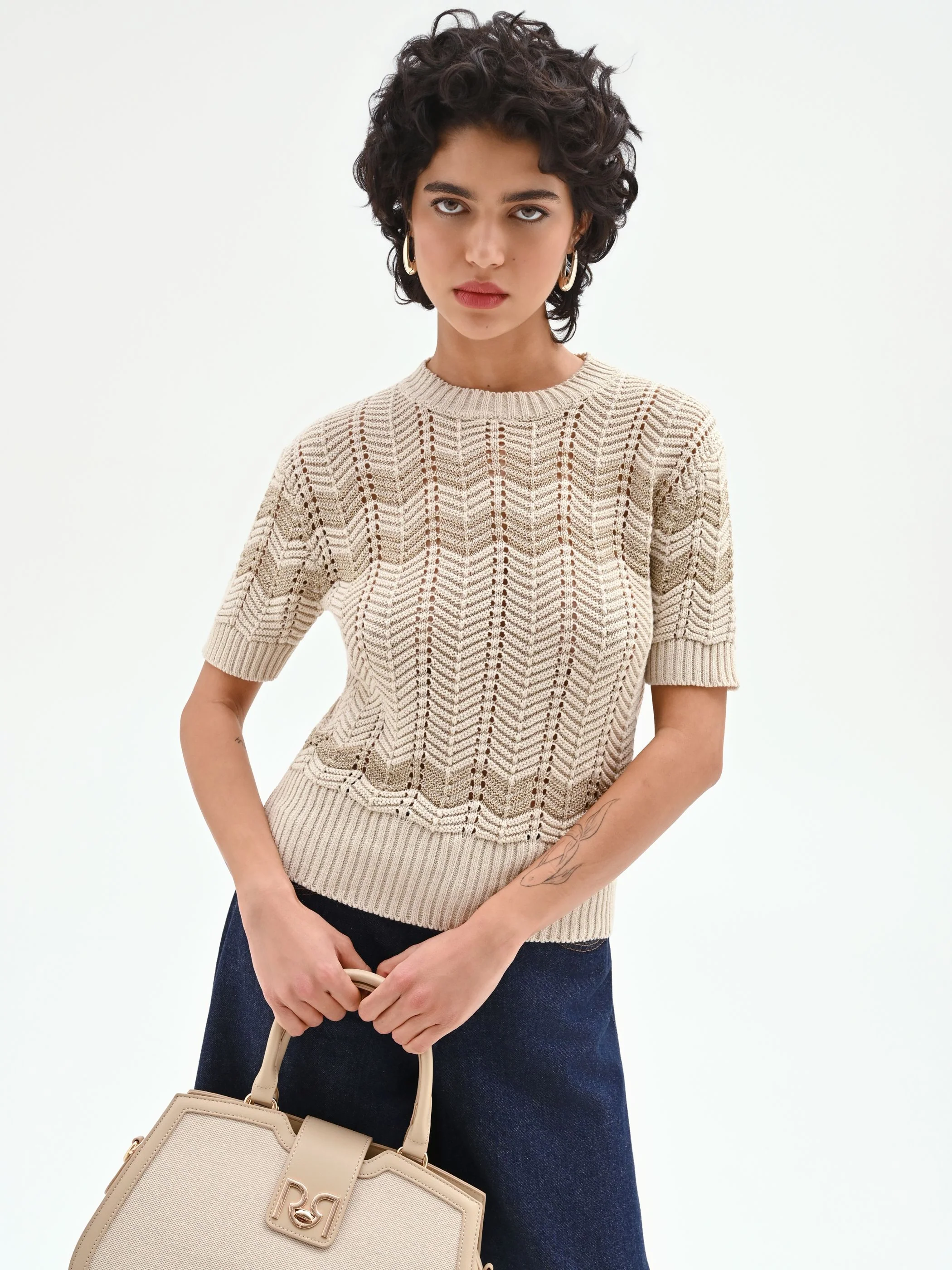 Maglia panna con motivo chevron - Image 7