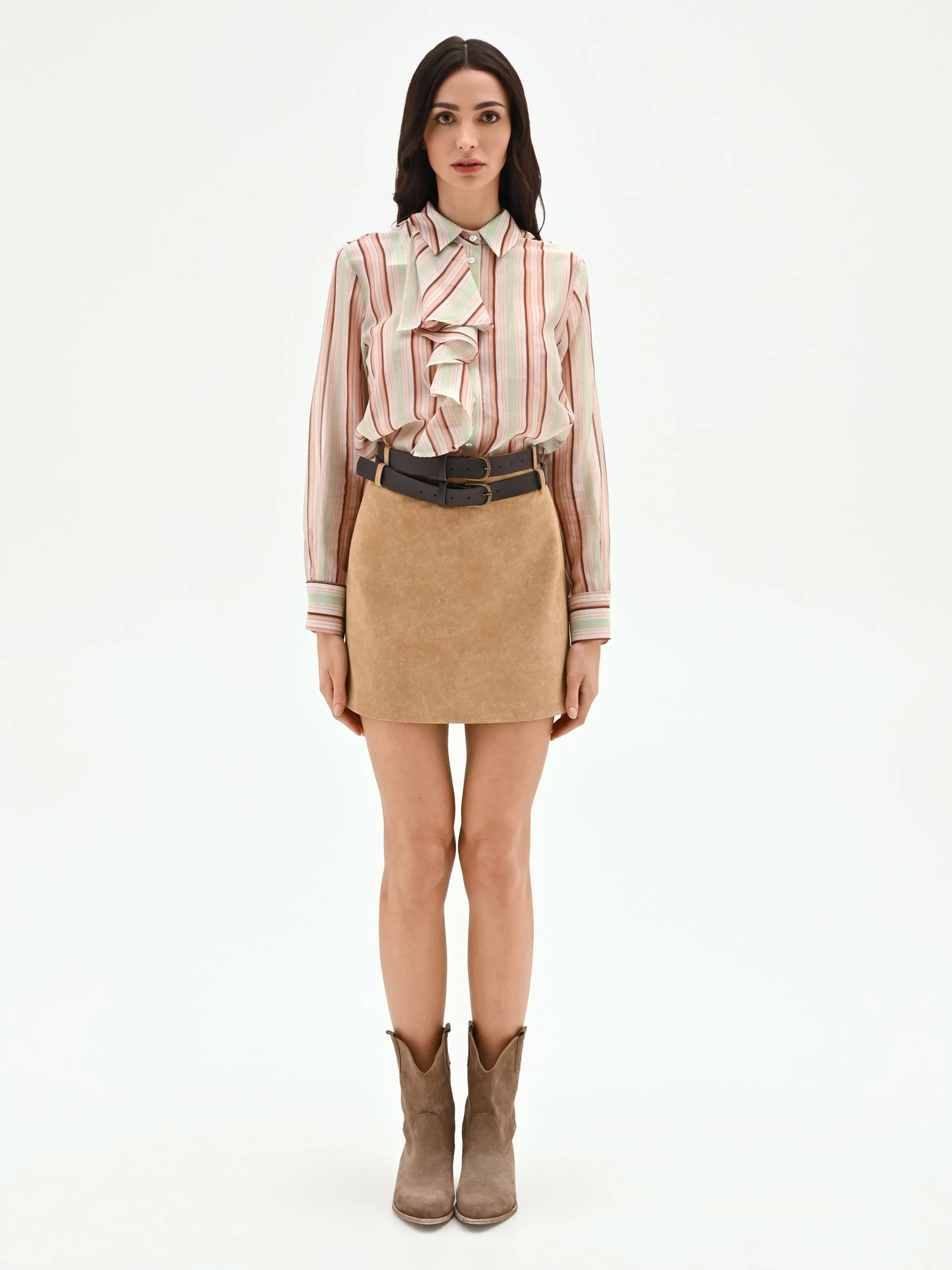 Minigonna beige effetto scamosciato