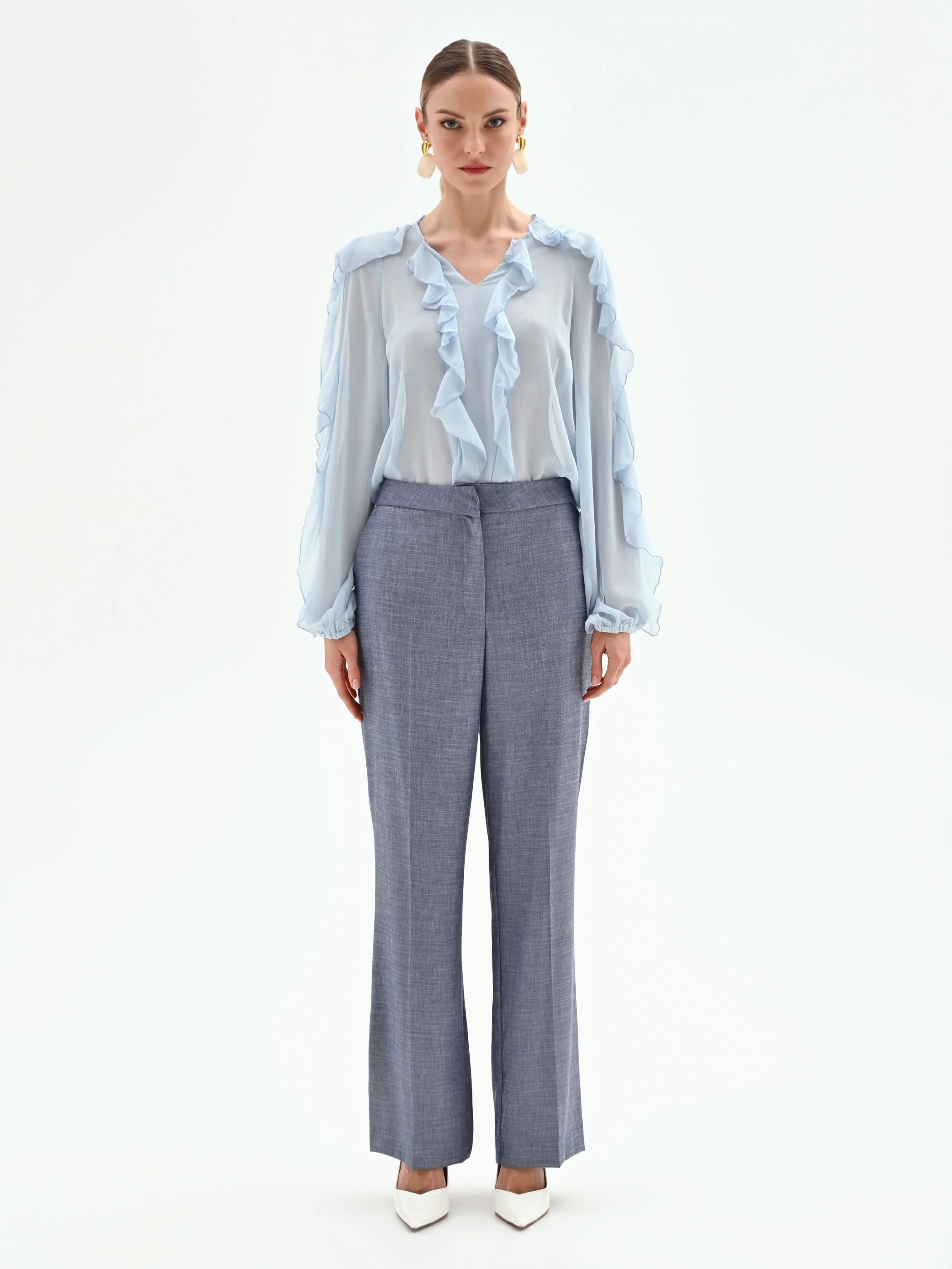 Pantalone a gamba ampia in chambray