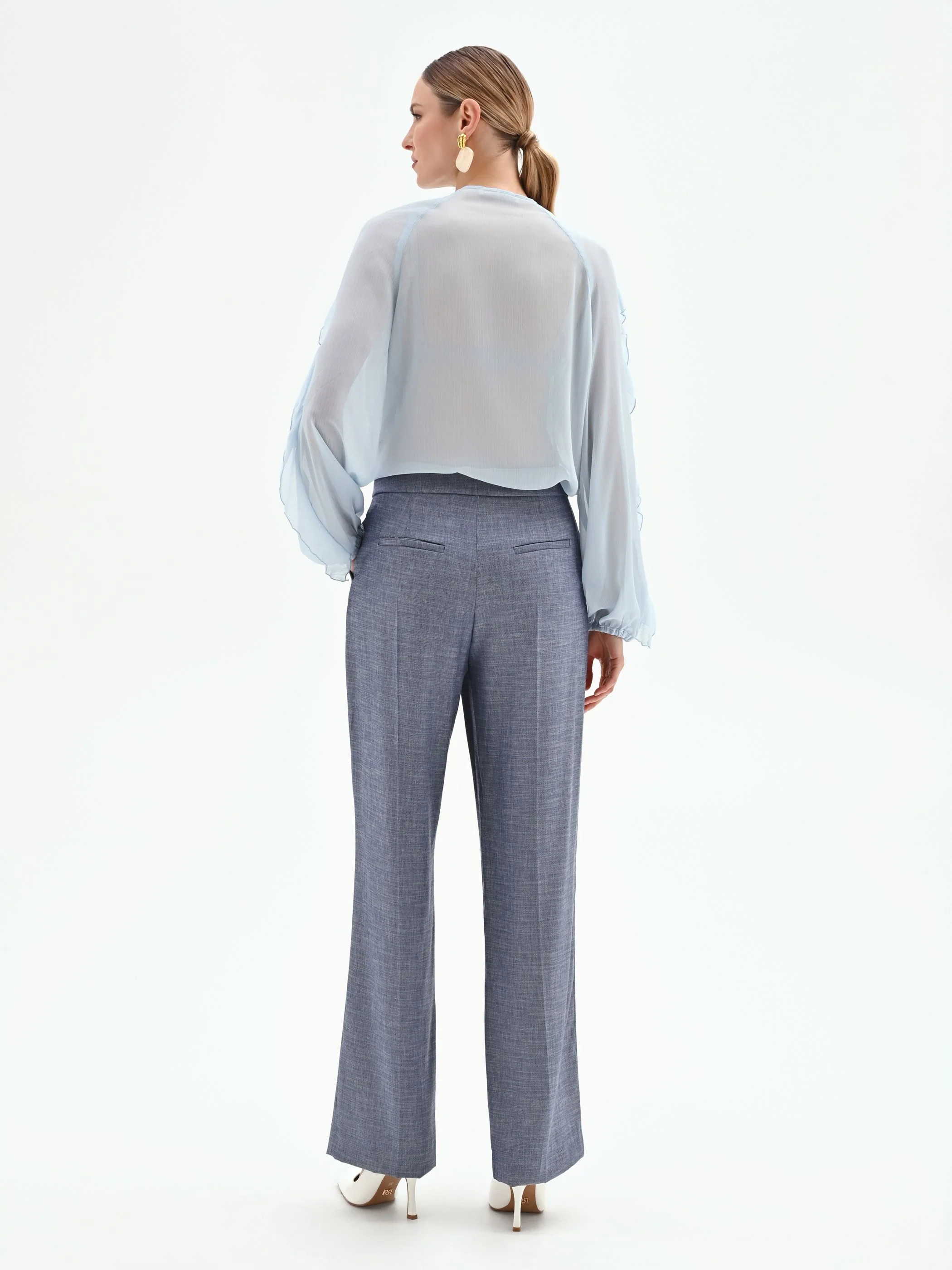 Pantalone a gamba ampia in chambray - Image 3
