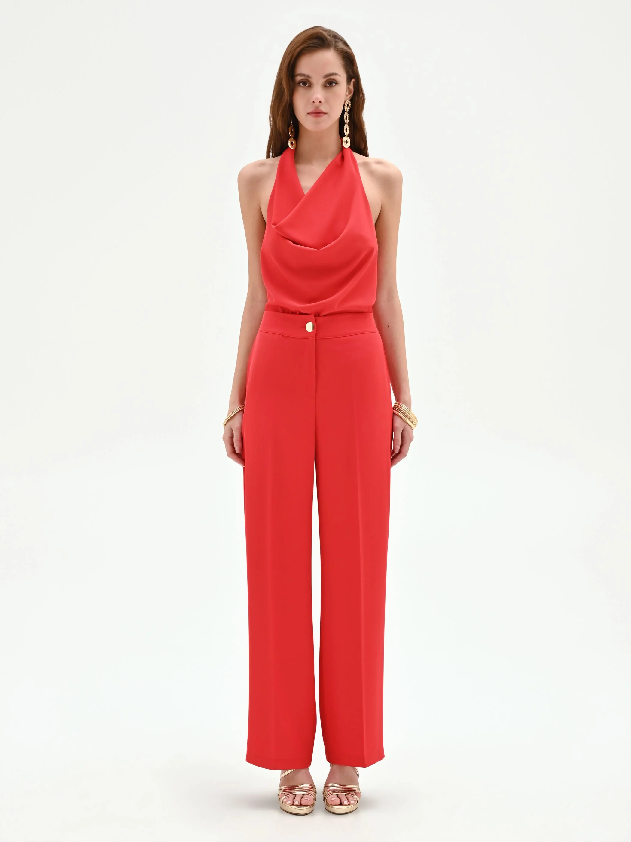 Pantalone a gamba larga rosso fragola in cadi - Image 3