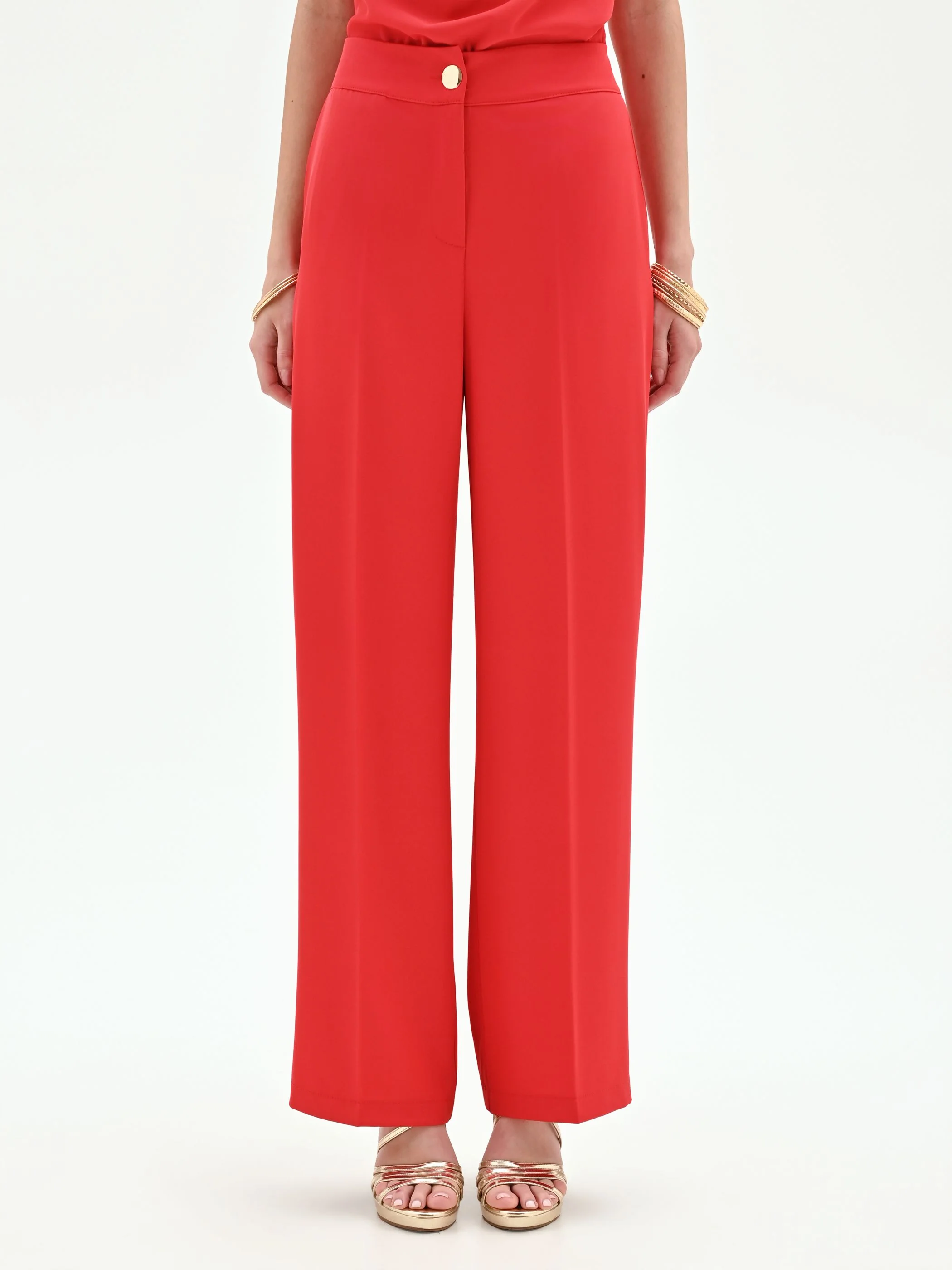 Pantalone a gamba larga rosso fragola in cadi - Image 5