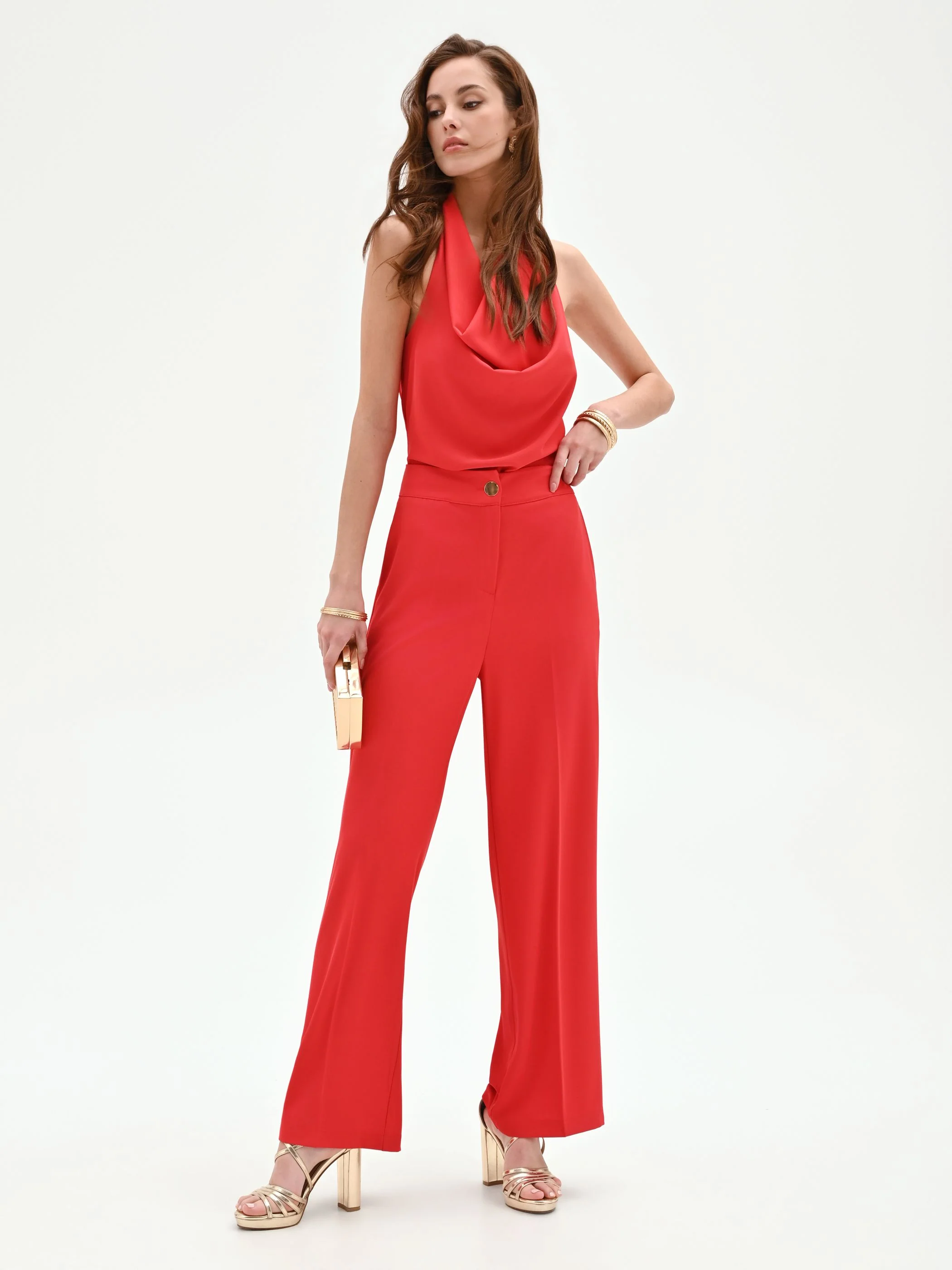 Pantalone a gamba larga rosso fragola in cadi - Image 7
