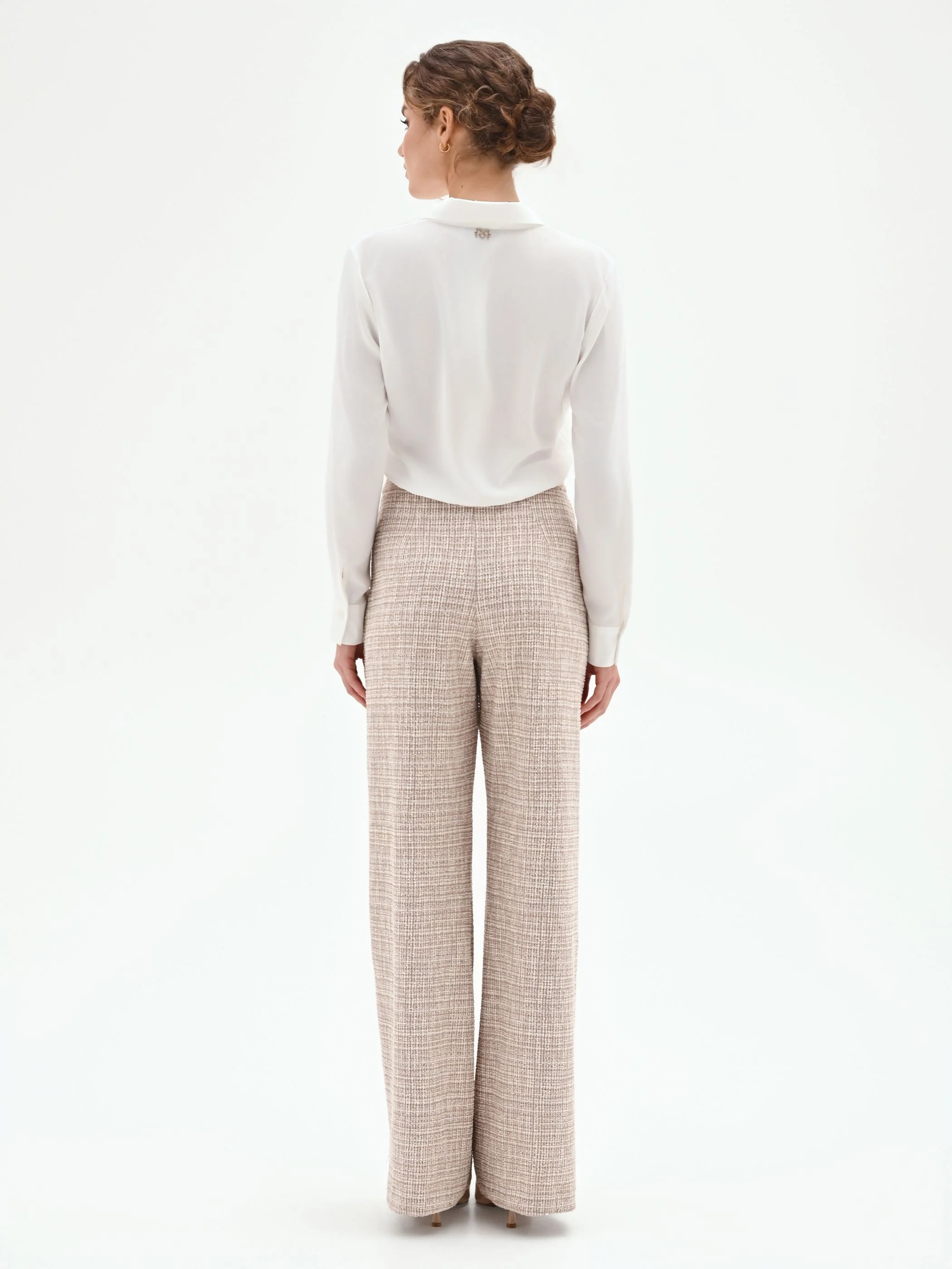 Pantalone a palazzo beige chiaro effetto tweed - Image 3