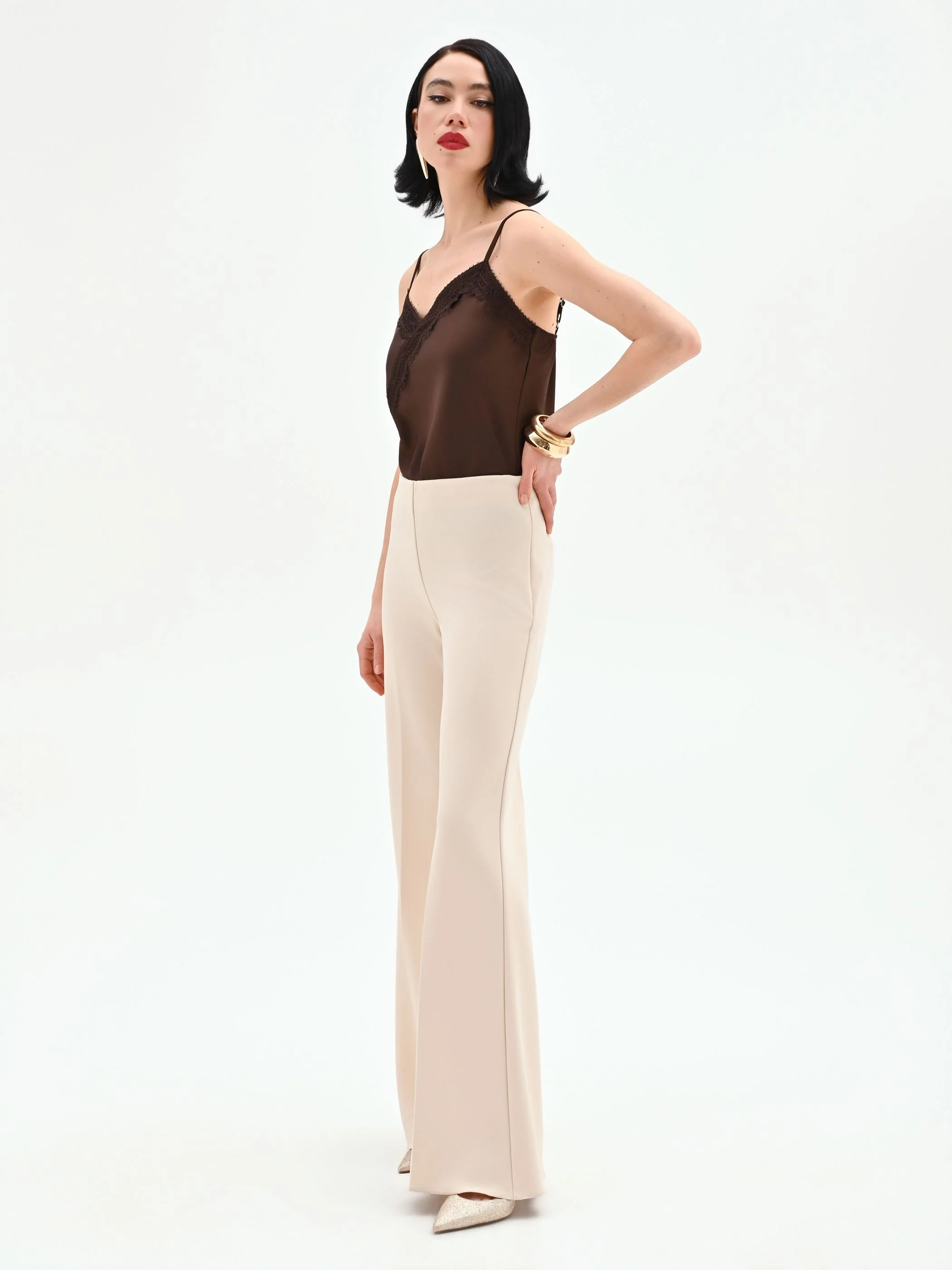 Pantalone a palazzo beige chiaro - Image 5