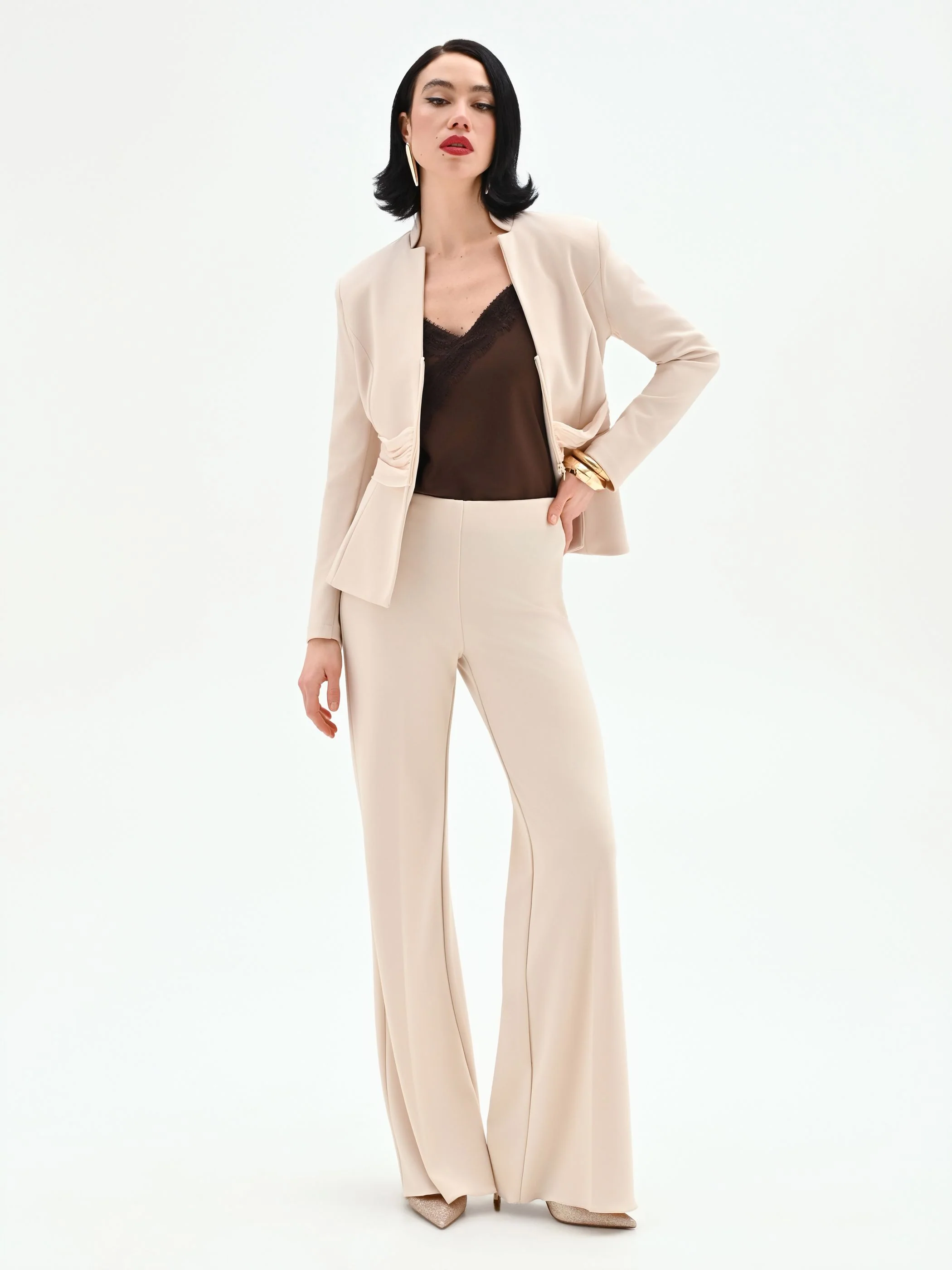 Pantalone a palazzo beige chiaro - Image 6