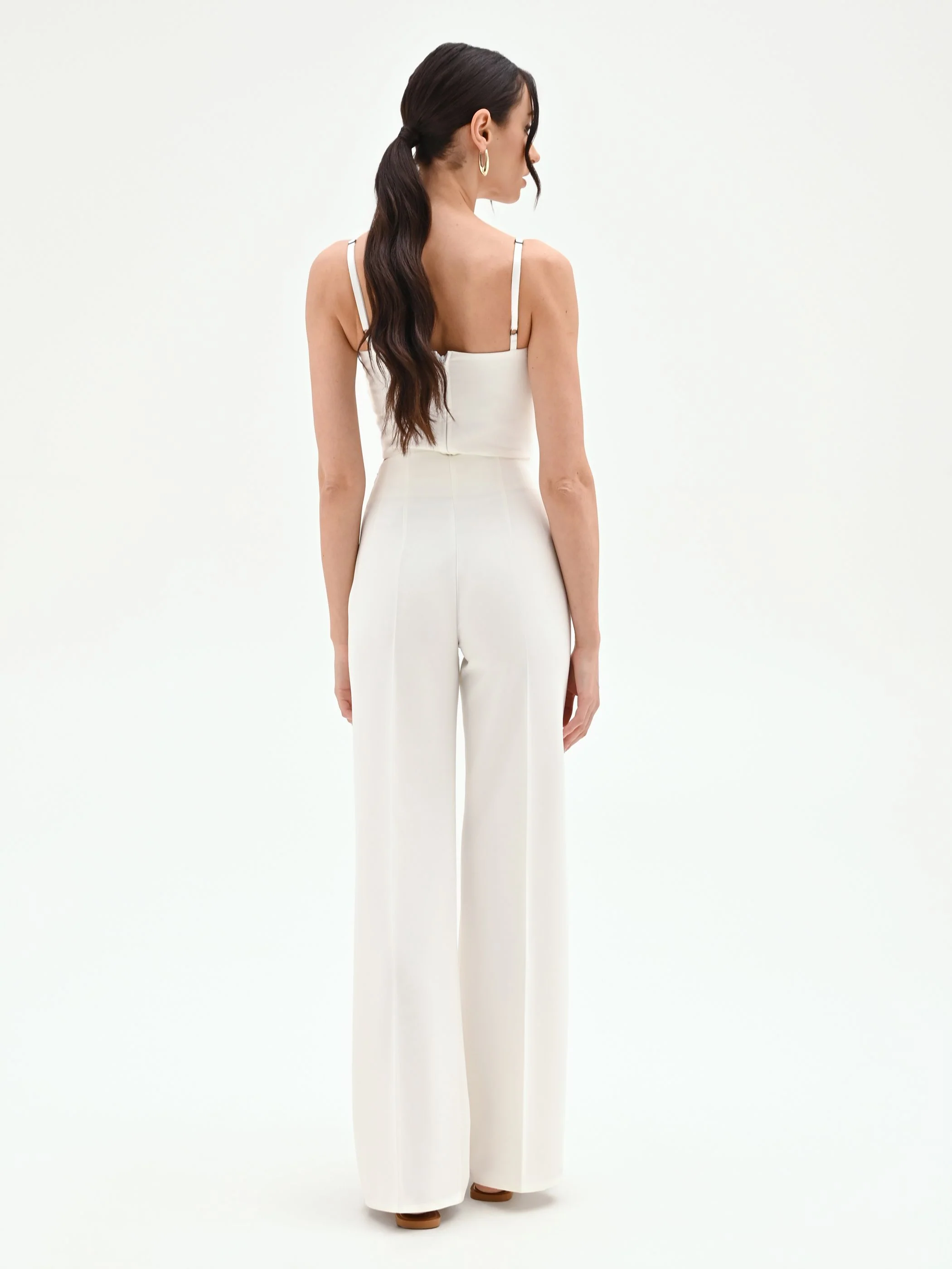 Pantalone a palazzo bianco con piega centrale - Image 4