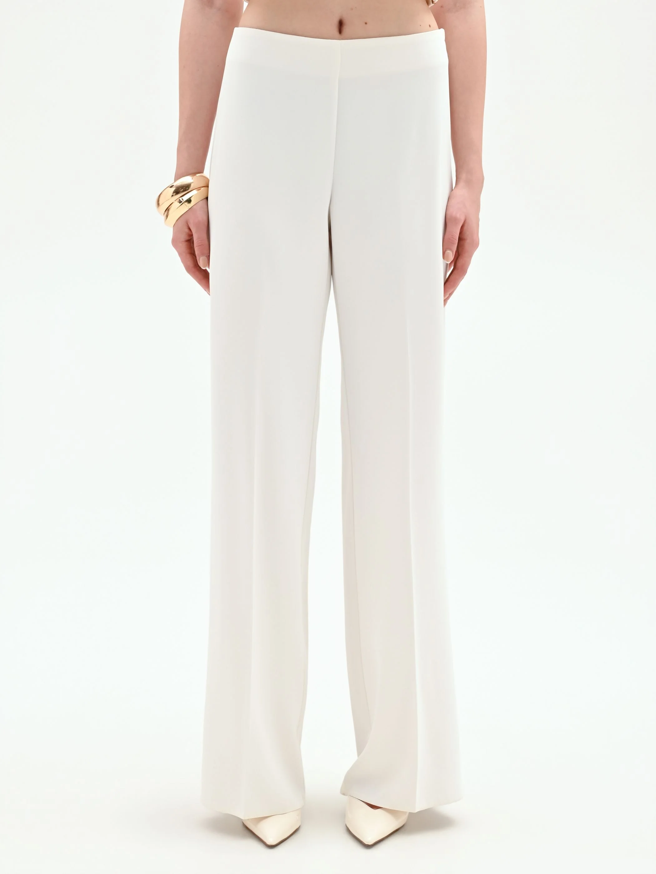 Pantalone a palazzo bianco con piega stirata - Image 3