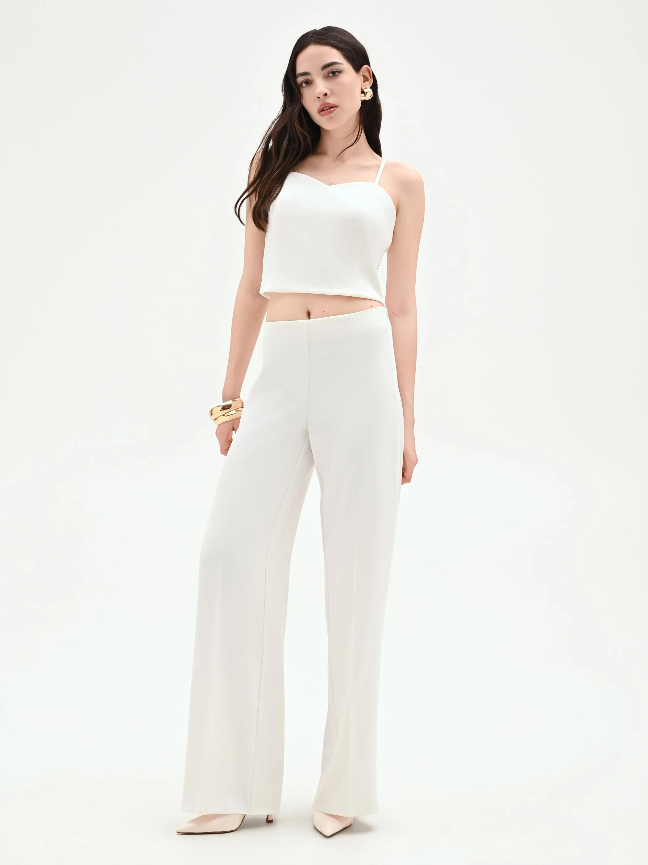 Pantalone a palazzo bianco con piega stirata - Image 6