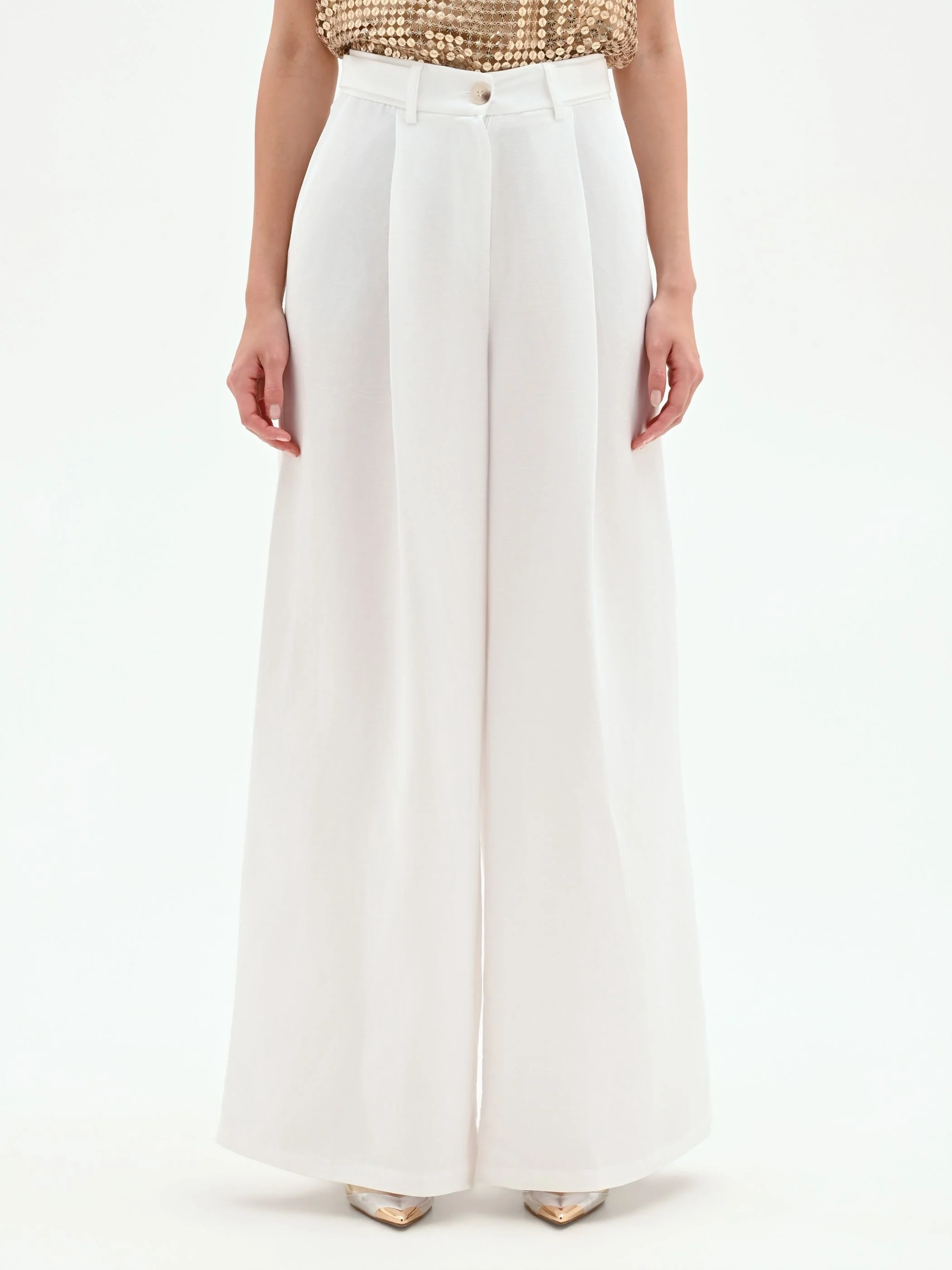 Pantalone a palazzo bianco in raso - Image 2