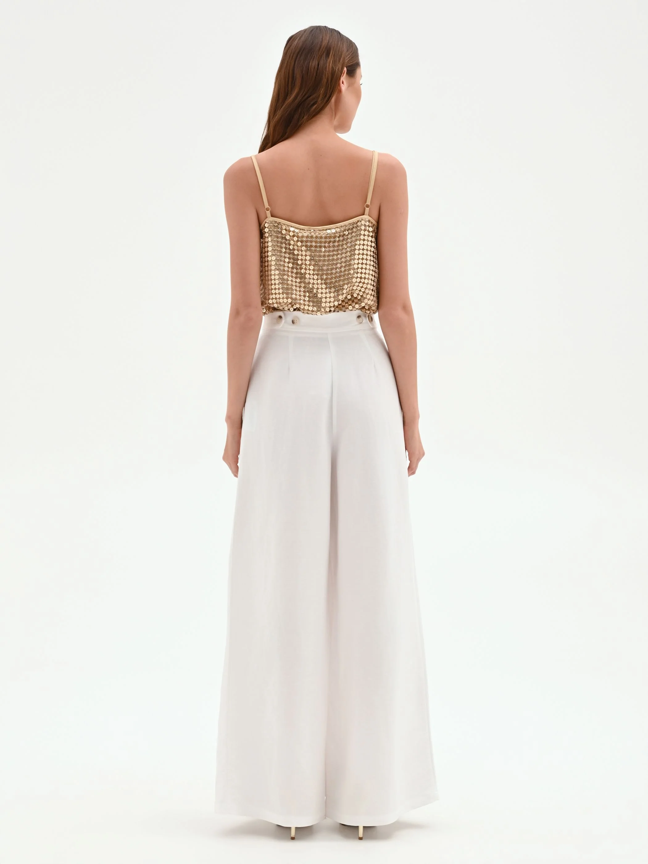 Pantalone a palazzo bianco in raso - Image 3