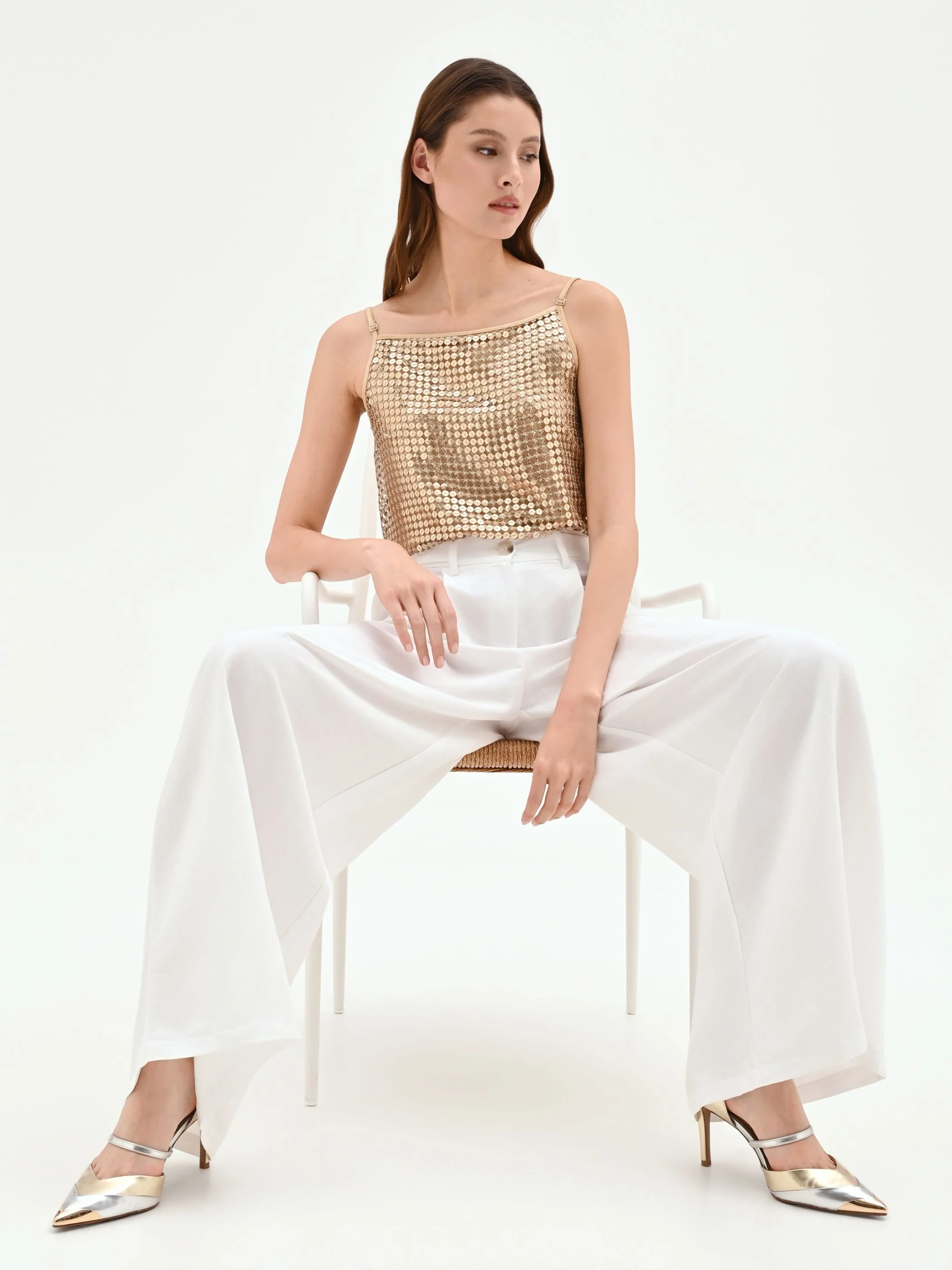 Pantalone a palazzo bianco in raso - Image 4