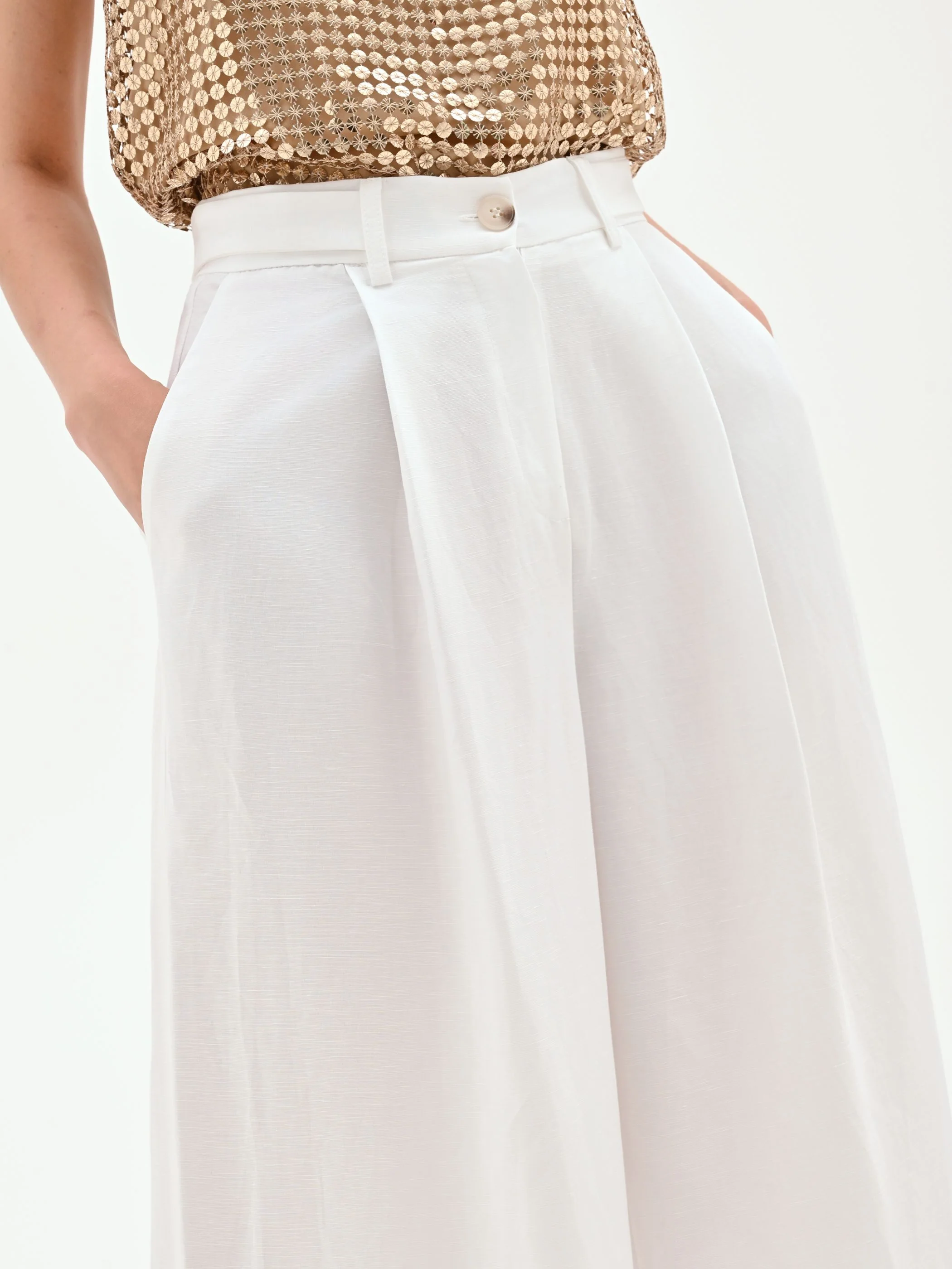 Pantalone a palazzo bianco in raso - Image 5